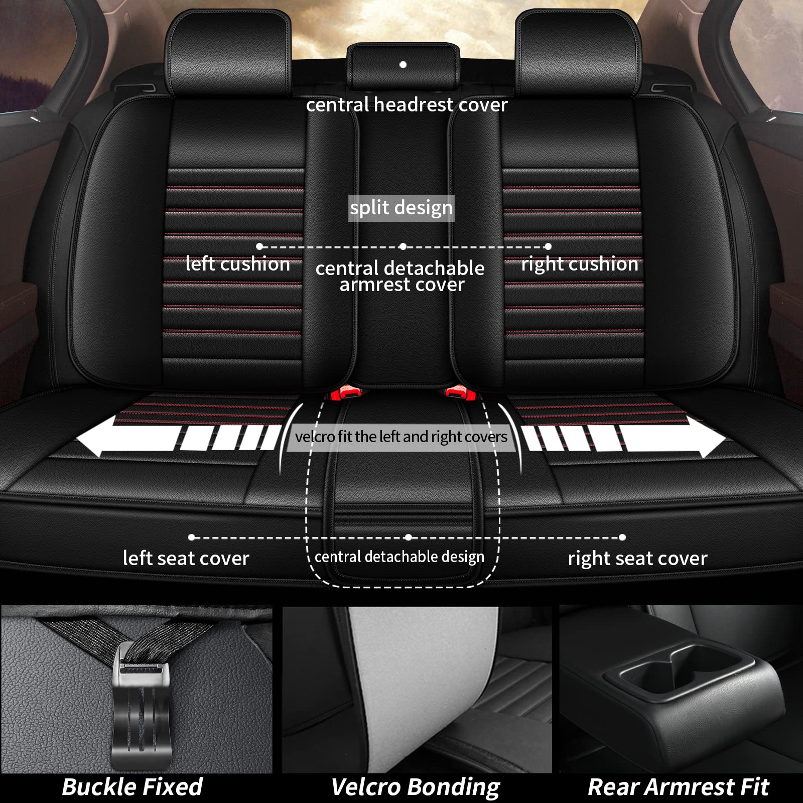 Premium Faux Leather Waterproof Car Seat Covers for Subaru Crosstrek 2016-2025 - Full Set 5 Seats with Airbag Compatibility (Black & Red) - Perfect for Outdoor Adventures, Daily Commutes & Pet Protection