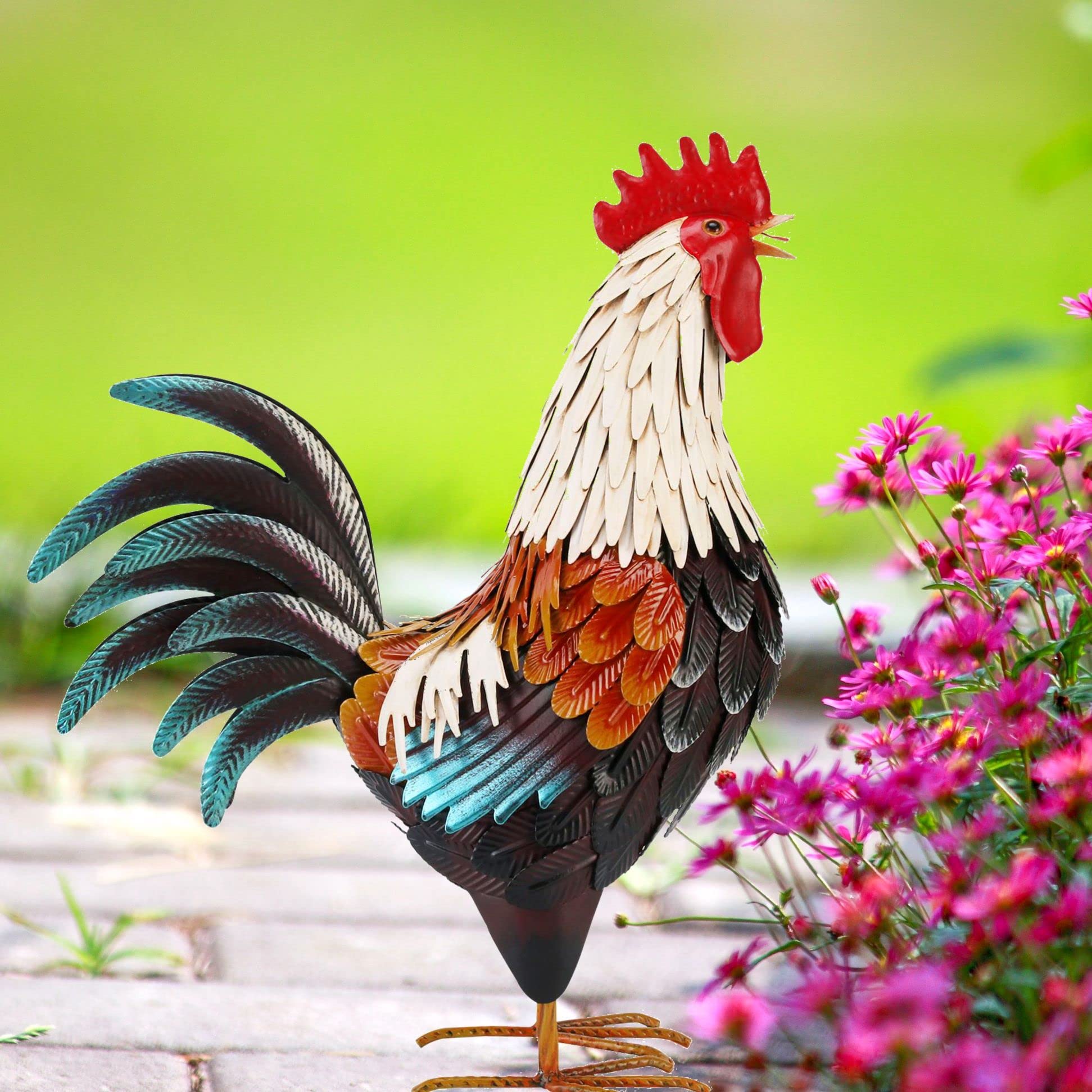 Vintage Metal Rooster Decor - Handcrafted Yard Chicken Statue for Outdoor Garden, Backyard, Patio & Kitchen Decorations | Perfect for Farmhouse, Rustic & Country Style Home Décor