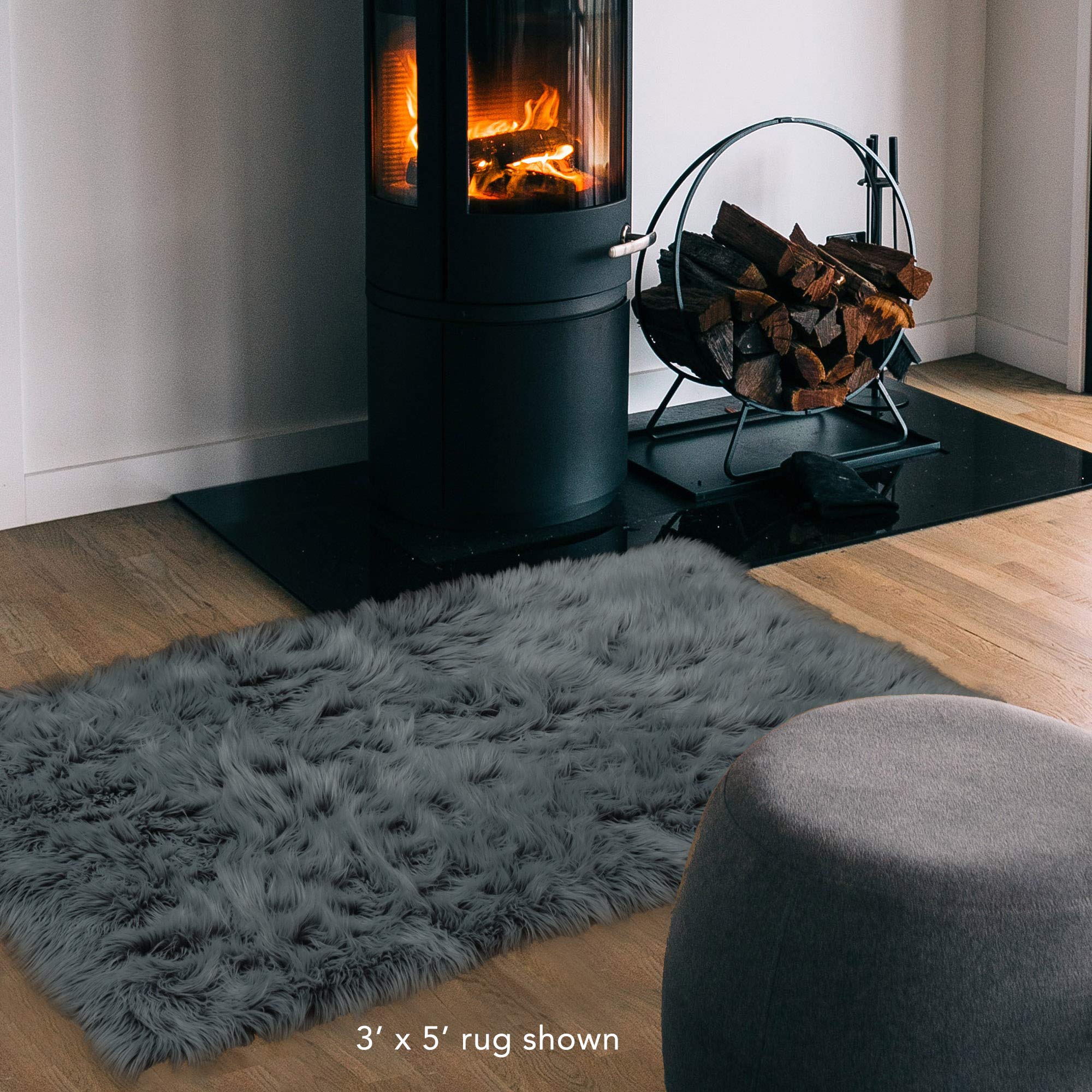 Premium PG Synthetic Fur Area Rug - Non-Slip Suede Backing, Ultra Soft & Fluffy Plush Carpet (4' x 5'3