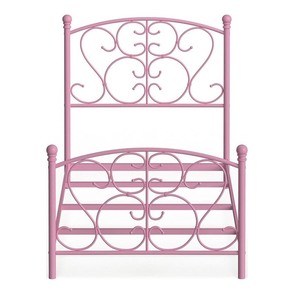 Furniture of America Delia Princess Metal Twin Bed for Girls - Pink Youth Bed Frame with Canopy | Perfect for Princess-Themed Bedrooms & Kids' Room Decor