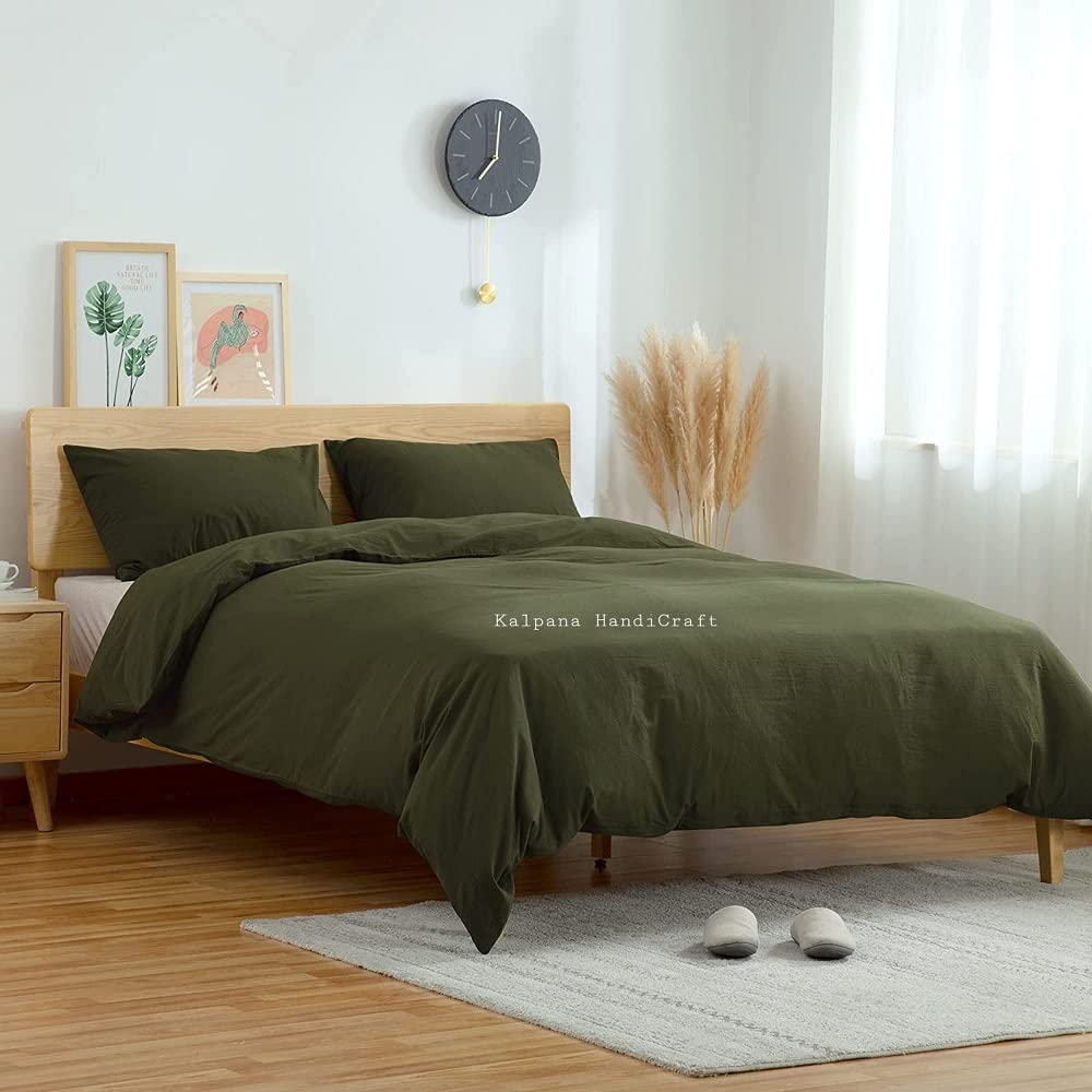 Olive Green Washed Cotton Duvet Cover Set - Queen, King, Full & Twin Size | Soft & Breathable Bedding for Cozy Sleep | Perfect for Modern, Farmhouse & Minimalist Bedrooms