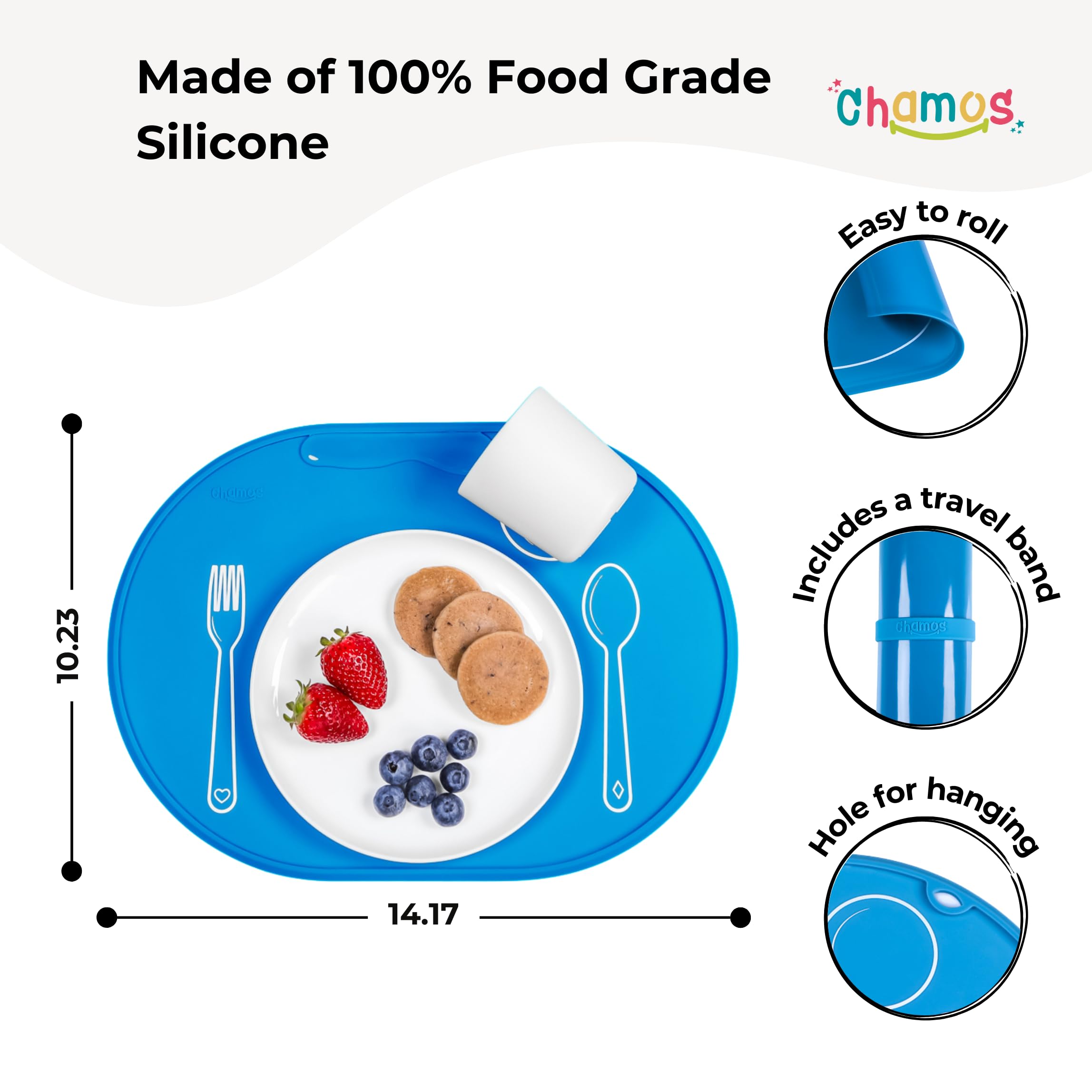 Non-Slip Silicone Placemats for Toddlers - Montessori Educational Round & Oval Table Mats for Kids - Blue Dining Table Placemats for Babies - Perfect for Home, School & Restaurant Use