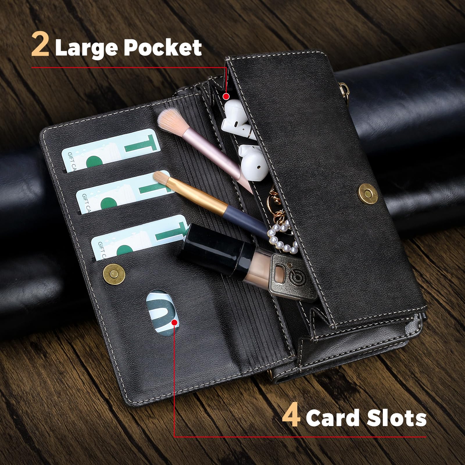 RFID Blocking PU Leather Wallet Case for iPhone 11 - Kickstand Flip Cover with Wrist Strap & Zipper Credit Card Slots - Compatible with Apple iPhone 11 (Black) | Perfect for Travel, Shopping & Everyday Protection