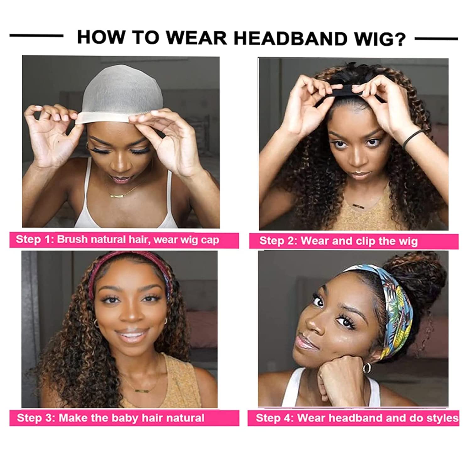 26 Inch Long Black Curly Synthetic Headband Wig for Women - 180% Density Glueless Half Wig with Body Wave - Perfect for Daily Wear, Cosplay & Protective Styling