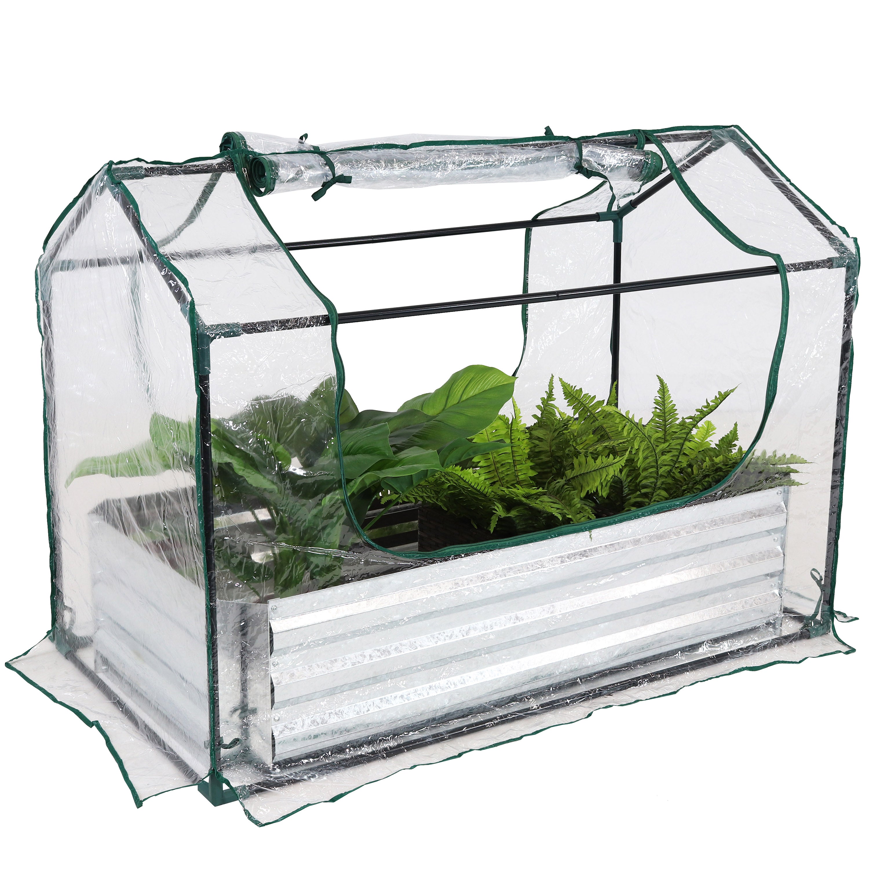 Sunnydaze 4x8ft Steel Raised Garden Bed with Mini Greenhouse Kit - Durable Outdoor Gardening Solution for Vegetables, Herbs & Flowers - Perfect for Backyards, Patios & Urban Gardening
