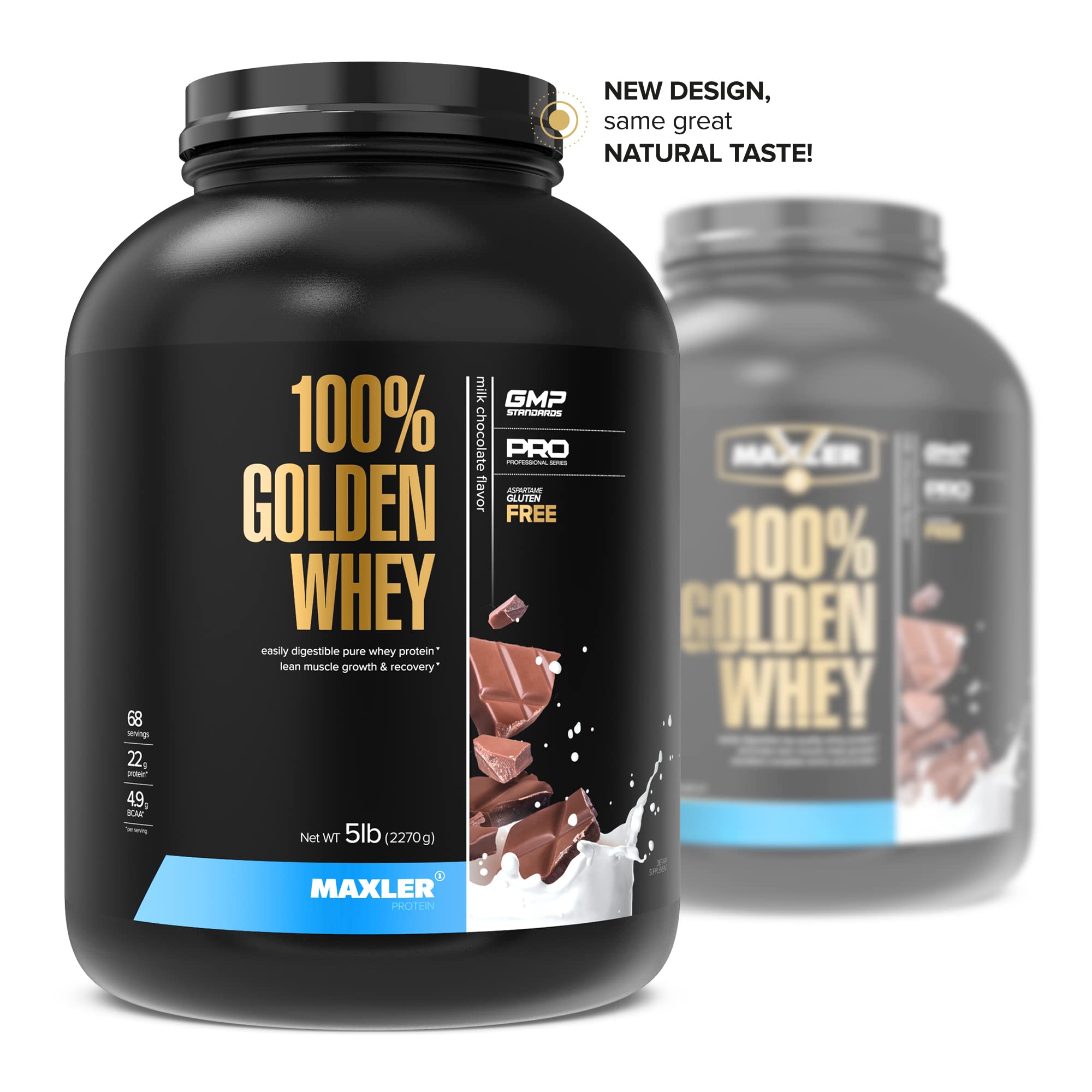 Maxler 100% Golden Whey Protein Powder - 22g Protein per Serving, Fast-Absorbing Whey Concentrate Isolate & Hydrolysate Blend - Milk Chocolate Flavor, 5 lb - Ideal for Pre & Post Workout Recovery, Muscle Building & Fitness Enthusiasts