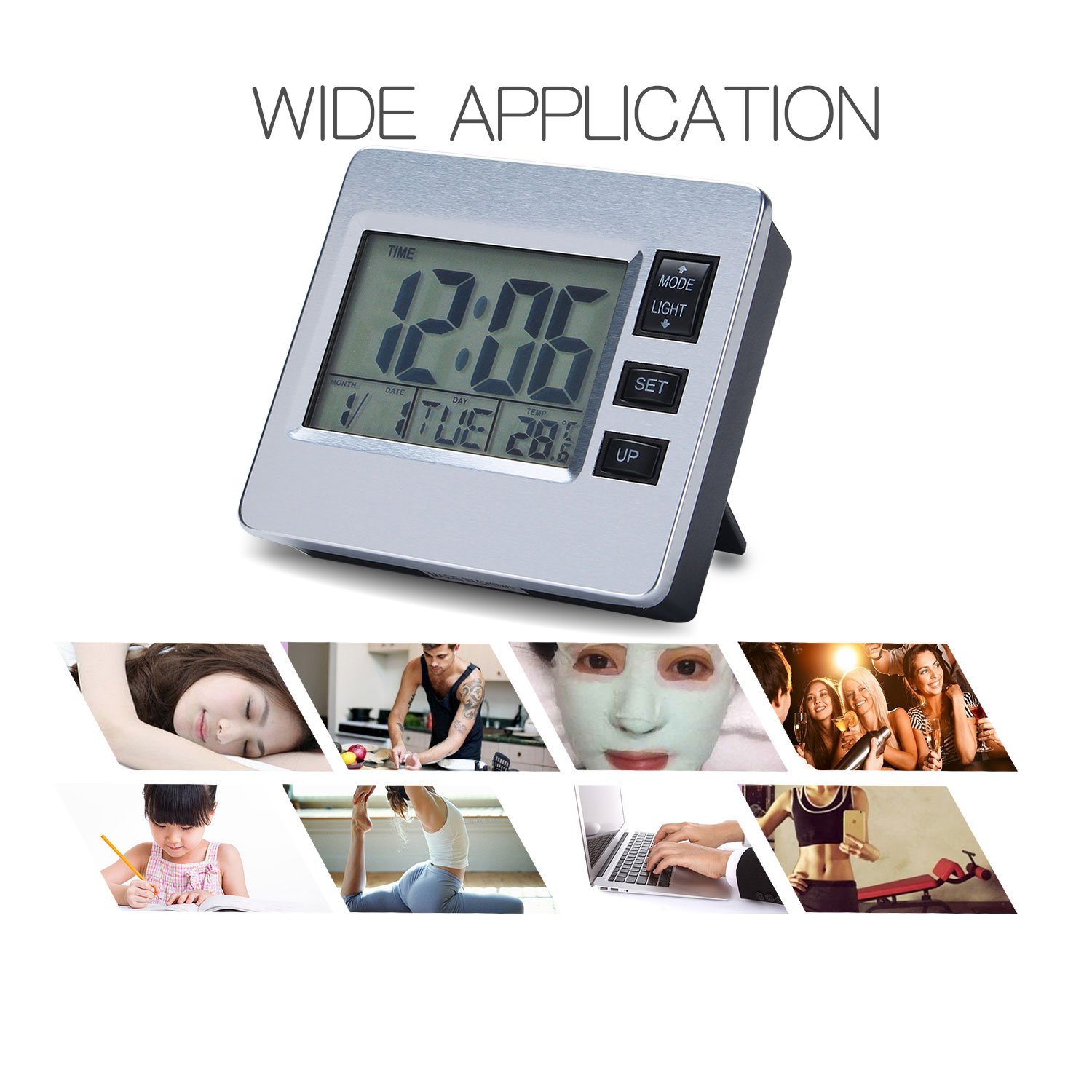 Digital Alarm Clock with 12/24 Hour Format, Date & Week Display, LCD Backlight - Battery Operated Desk Clock for Kitchen, Office, Bedroom | Indoor Thermometer & Timer Function | Perfect for Home, Office, and Senior Use
