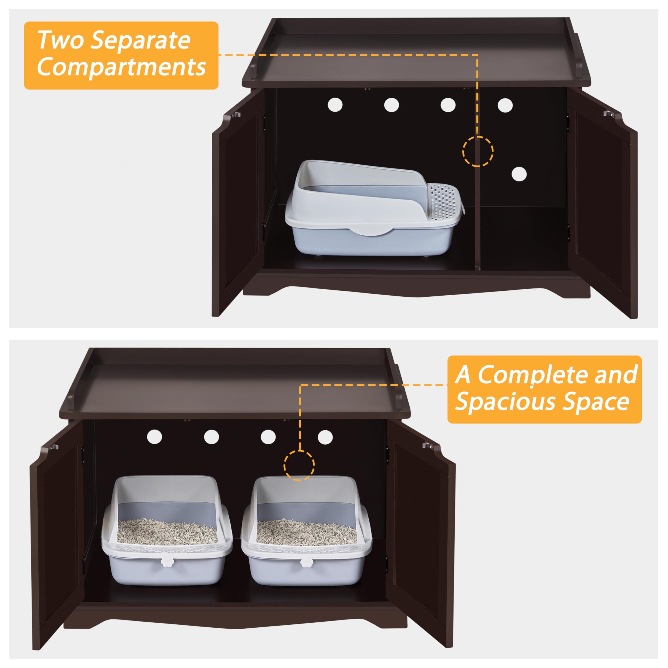 Yaheetech Wooden Cat Litter Box Enclosure - Hidden Cat Washroom Cabinet with Storage, Indoor Cat Litter Box Furniture for Large Cats, Decorative Pet Side Table & Bench - Espresso Finish | Perfect for Small Spaces, Living Rooms & Pet-Friendly Homes