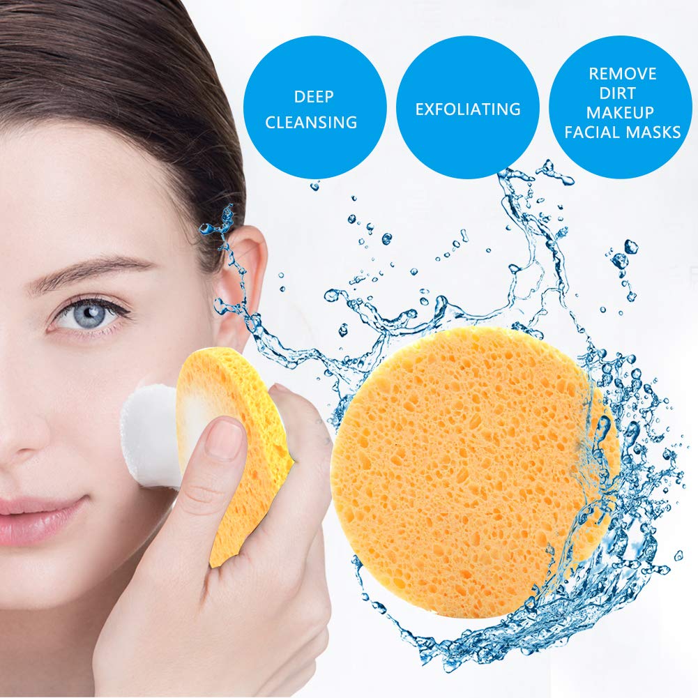 12Pcs Large Reusable Natural Face Sponges - Makeup Remover & Cleansing Puff for Facial Cleaning, SPA & Daily Skincare | Eco-Friendly Cellulose Sponge Pads for Gentle Exfoliation & Deep Cleansing | Perfect for Makeup Removal, Face Mask Application & Sensitive Skin Care