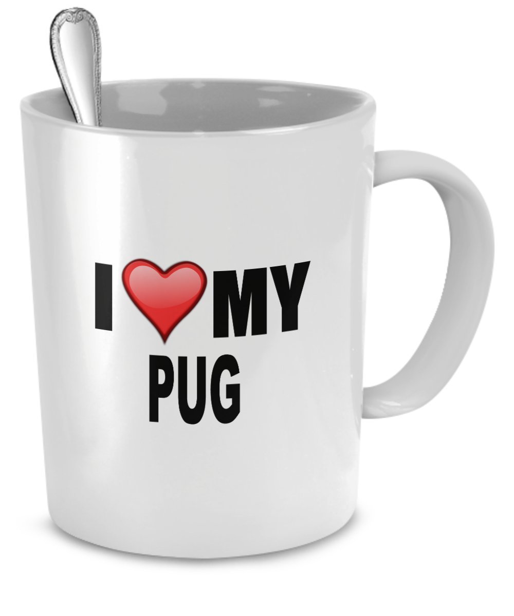 Pug Lover Coffee Mug - 'I Love My Pug' Ceramic Cup - Perfect Gift for Dog Lovers - Dishwasher & Microwave Safe - Great for Morning Coffee, Office Use & Pug-Themed Parties
