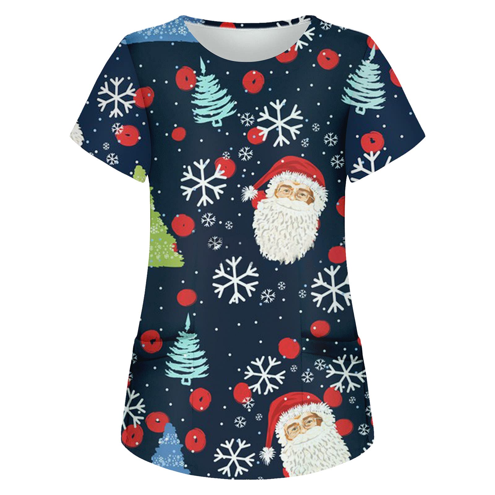 Sisters Matching Short Sleeve T-Shirts - Christmas Printed Pocket Blouses for Women - Work Uniform & Casual Activewear - Perfect for Family Events, Office Wear & Holiday Outfits
