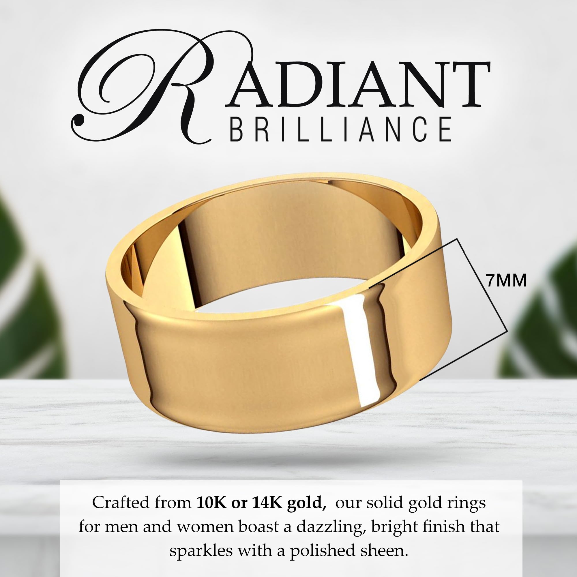 7mm Solid Gold Wedding Band for Women & Men - 10k/14k Yellow or White Gold Comfort Fit Ring - Perfect for Engagement, Anniversary & Everyday Wear