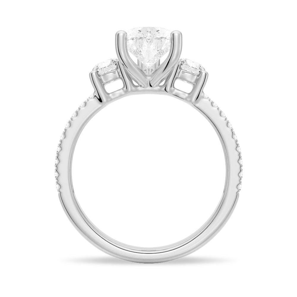 Exquisite Pear Shaped Moissanite Engagement Ring - Double Row Pave Three Stone Design | Perfect for Proposals, Weddings & Anniversary Gifts
