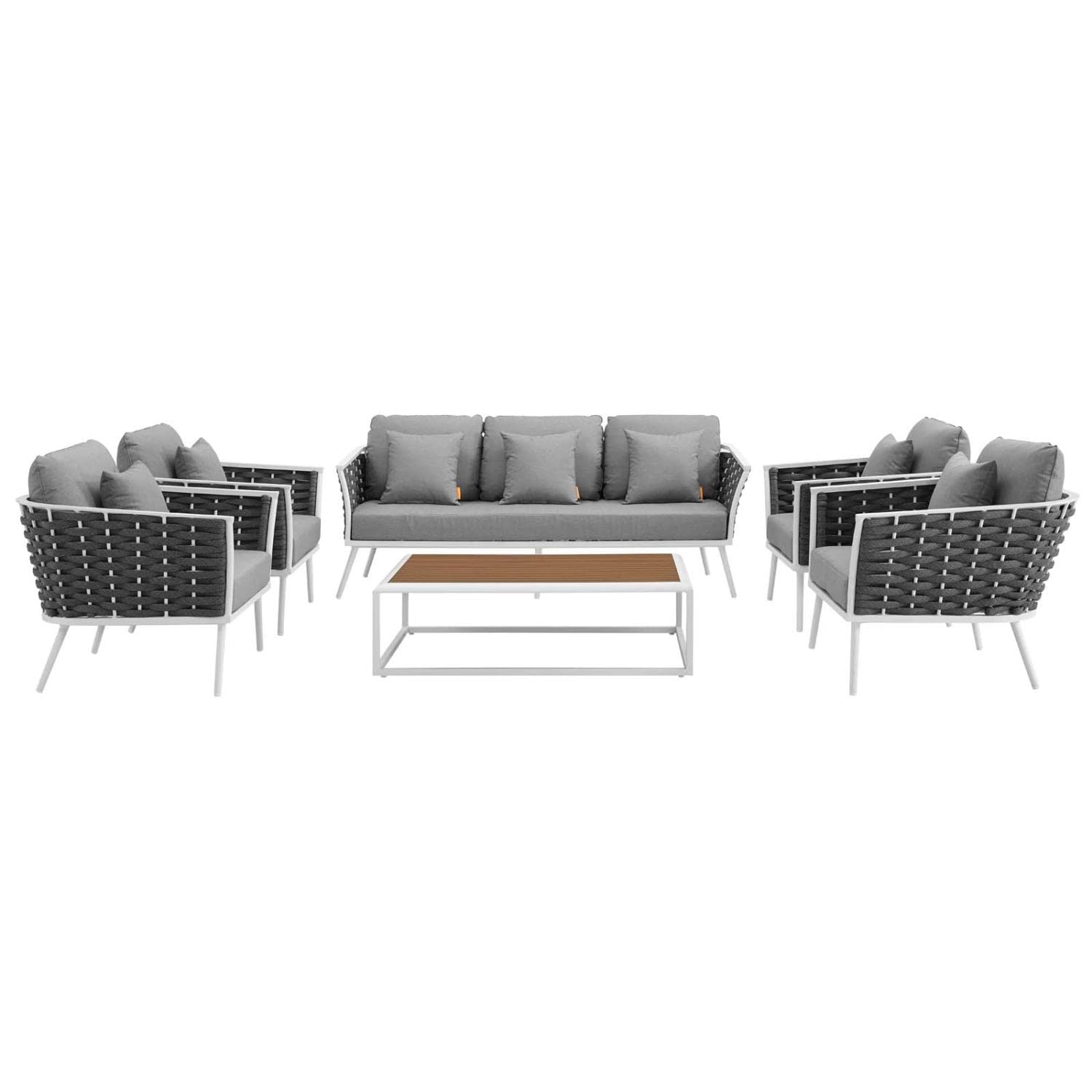 Modway Stance 6-Piece Outdoor Patio Sectional Sofa Set - Durable Aluminum Frame with White Gray Cushions - Perfect for Backyard, Poolside & Garden Relaxation