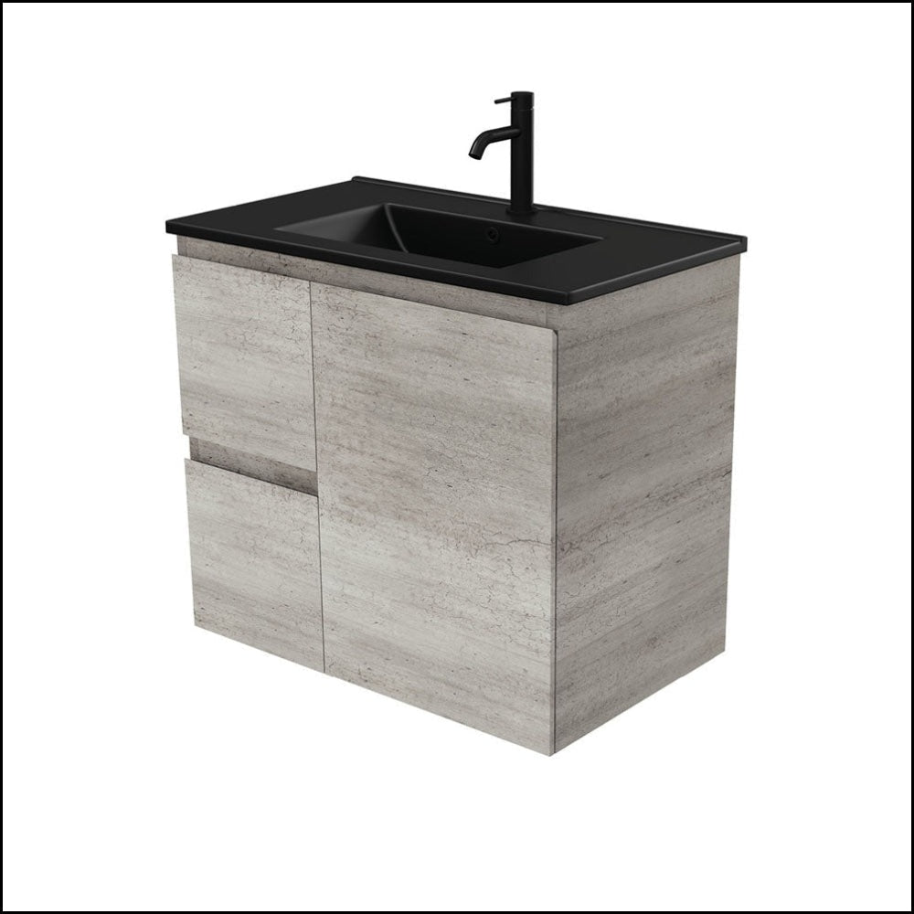 Fienza TCLB75XL 750mm Dolce Matte Black Wall Mounted Bathroom Vanity with Left Drawers - Modern Industrial Style for Small Bathrooms & Powder Rooms