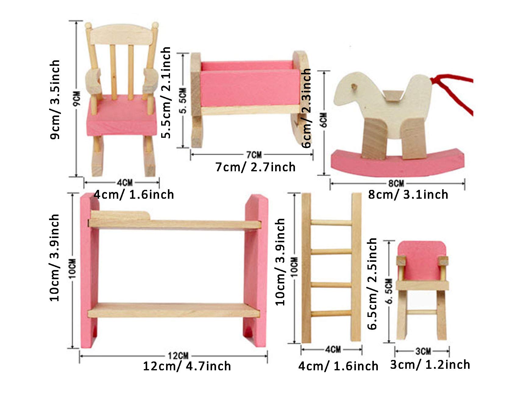 Wooden Dollhouse Furniture Set - Kids Pretend Play Toy for Home Decor