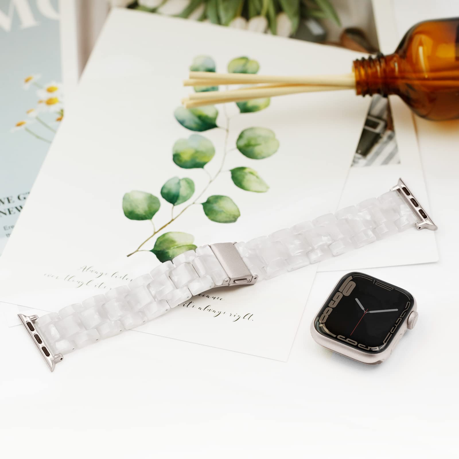Premium Apple Watch Band Compatible with iWatch Series 10/9/8/7/6/SE/Ultra/2/1 (42mm 44mm 46mm 49mm) - Lightweight Resin Strap in Women's Pearl White for Starlight - Perfect for Workouts, Daily Wear & Fashion Accessories