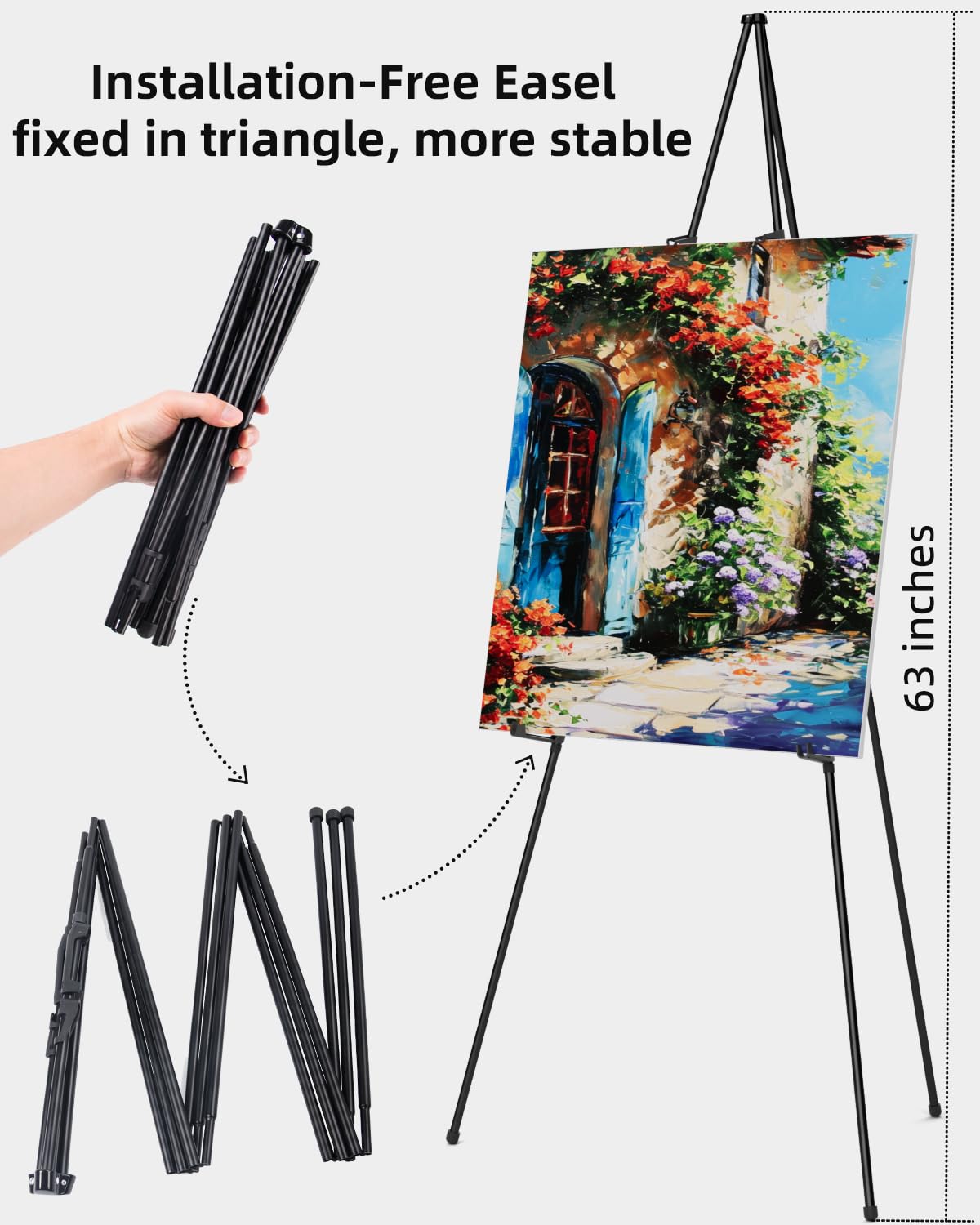 Nicpro 6-Pack 63 Inch Black Metal Folding Easel Stands - Portable Tripod Display Easels for Artists, Posters, Weddings & Events - Includes Carry Bag for Easy Transport | Perfect for Art Exhibitions, Classroom Displays & Wedding Signage