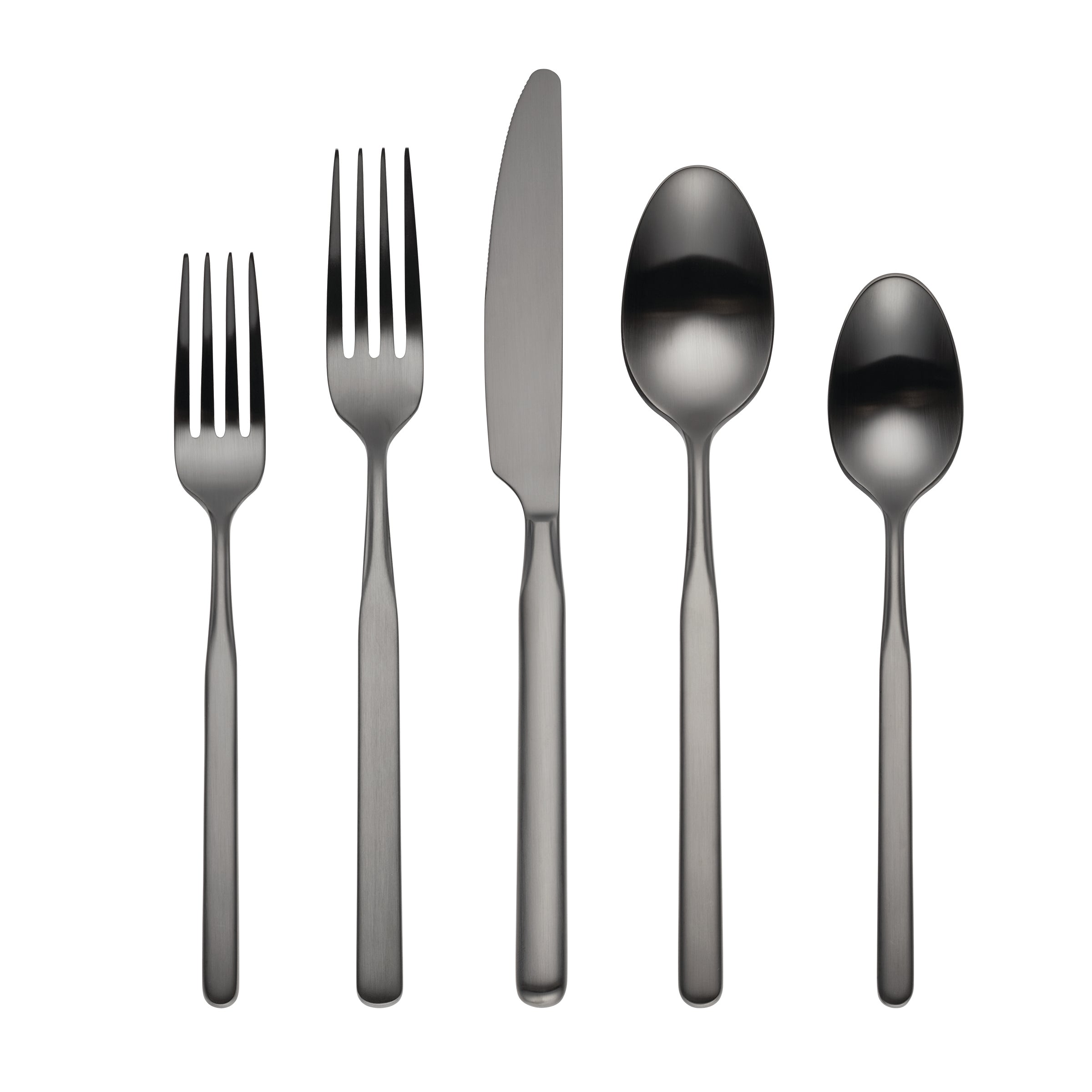 Premium Mercer Gunmetal 5-Piece Flatware Set - Stainless Steel Cutlery for Formal Dining, Wedding Gifts & Elegant Table Settings