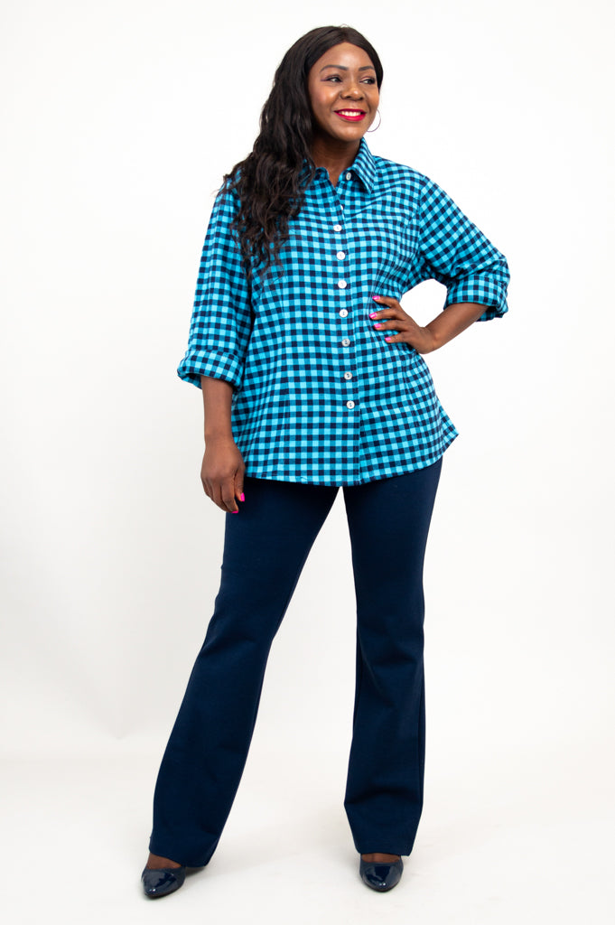 Alexis Top - Women's Cotton Flannel Shirt in Mazarine Plaid for Casual Wear & Layering | Fall & Winter Fashion
