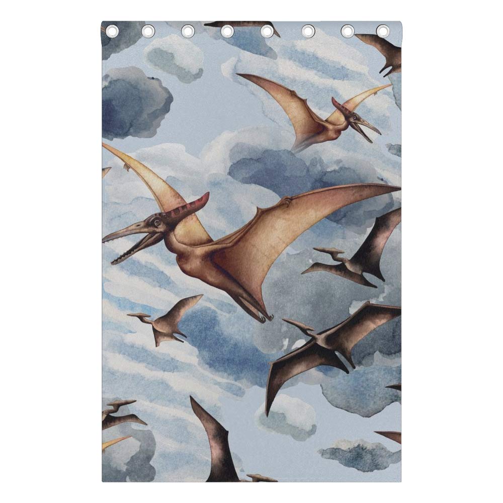 Kuizee Blackout Curtains 84×55 Inch - Sun Blocking Watercolor Pterodactyl Dinosaur Print Grommet Top Window Drapes for Living Room & Bedroom (2 Panels) | Thermal Insulated Noise Reducing for All Seasons | Perfect for Nursery, Home Theater & Light Sleepers