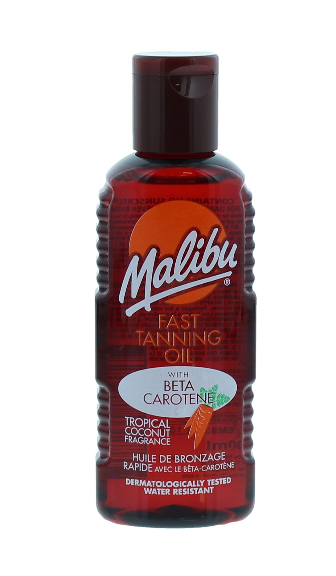 Malibu Sun Bronzing Fast Tanning Oil with Beta Carotene - Water Resistant, Tropical Coconut Scent - 100ml - Perfect for Beach, Pool & Summer Tanning