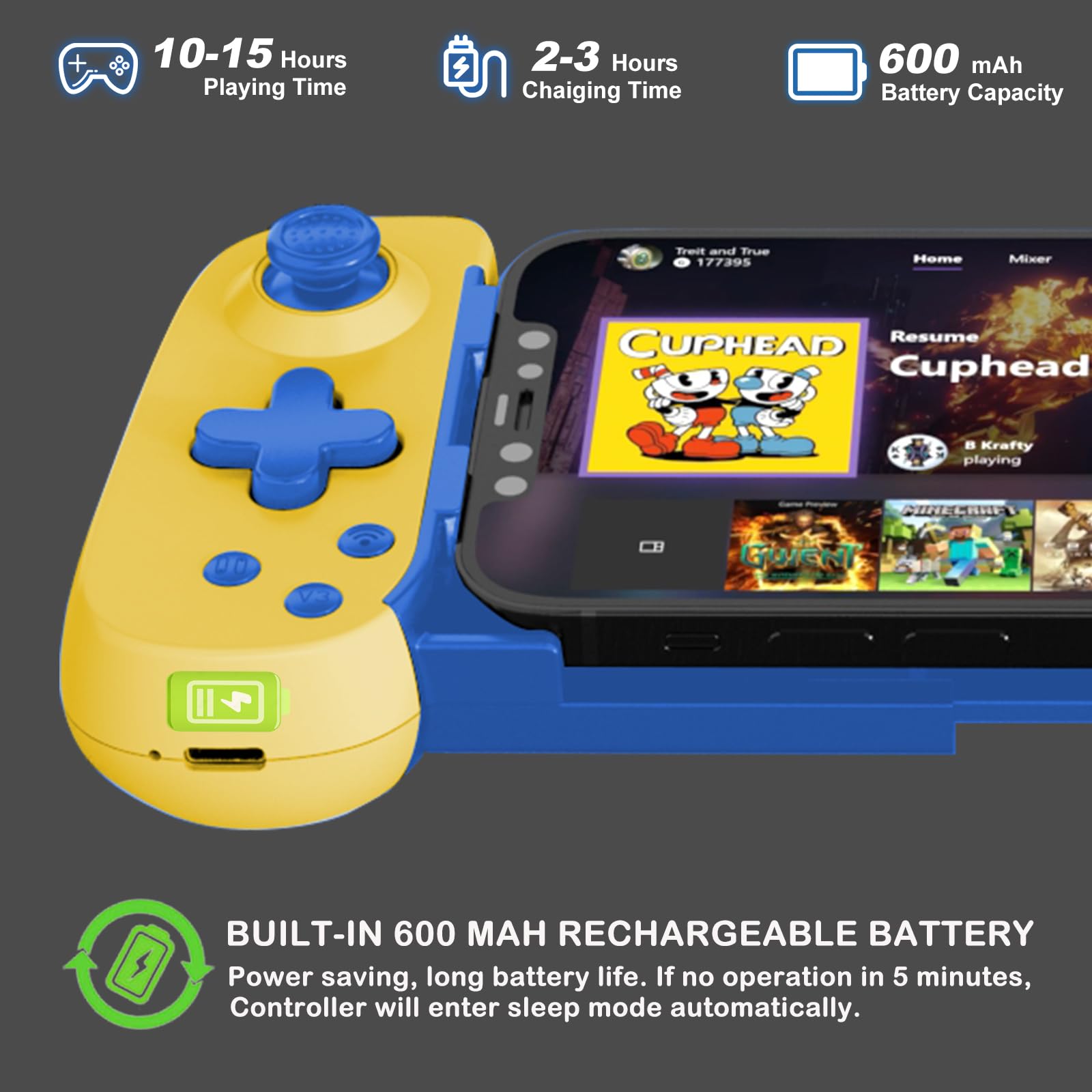 Wireless Gamepad for iPhone Android PC - Turbo Gyro Dual Motors - Gaming & Streaming on PS5 Xbox Switch - Yellow