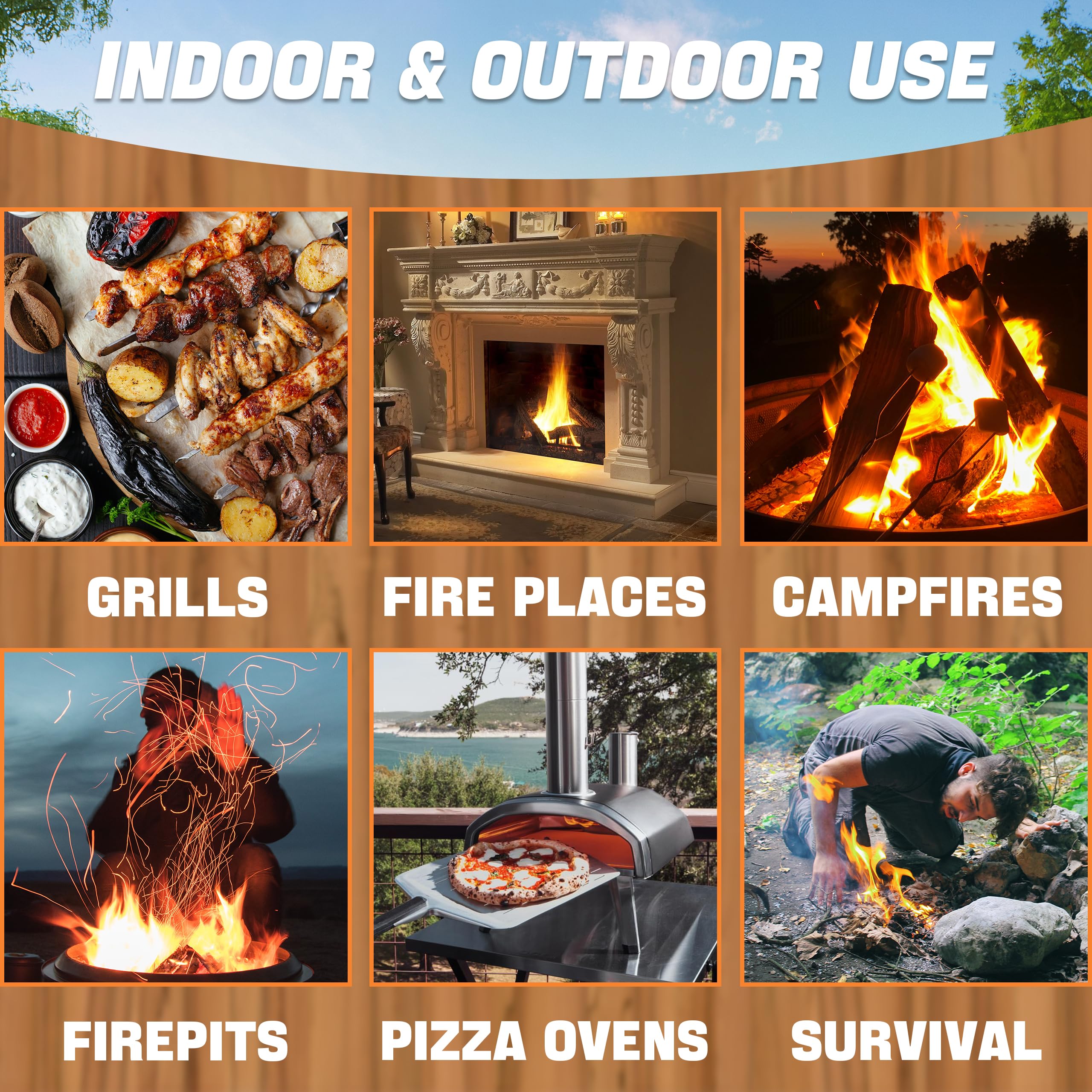 Shwueevei 65-Piece Natural Fire Starter Kit for Fireplace, Pellet Stove, Wood Stove, Fire Pit, Smoker, BBQ Grill & Pizza Oven - Quick Lighting Charcoal Starter for Camping, Backyard Bonfires & Outdoor Cooking