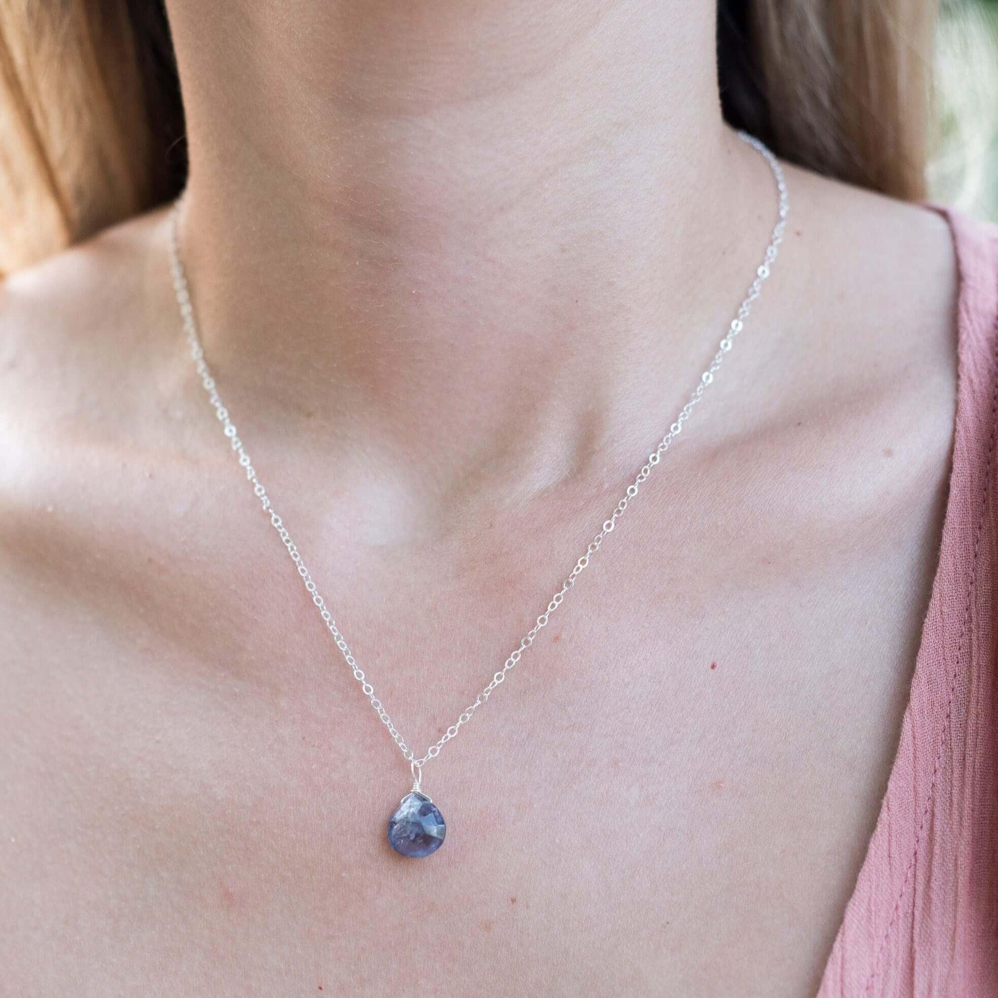 Iolite Teardrop Crystal Pendant Necklace for Women - Natural Gemstone Jewelry Gift for Birthday, Anniversary & Valentine's Day - Perfect for Everyday Wear, Date Nights & Special Occasions