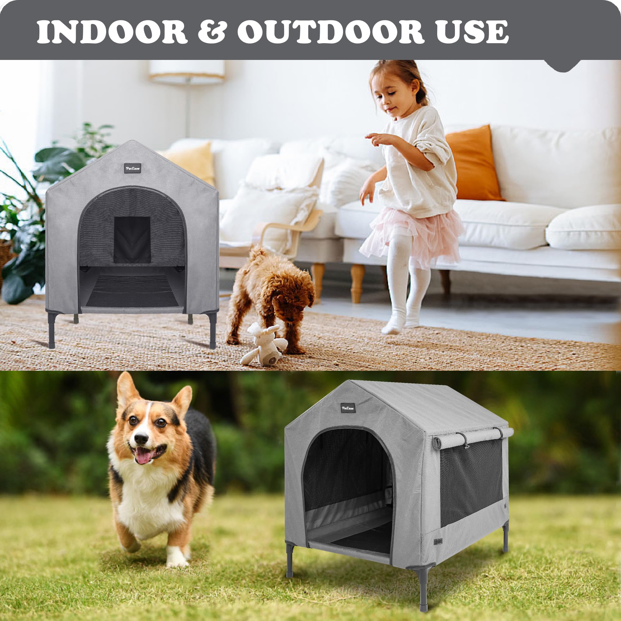 2-in-1 Elevated Dog Bed with Removable Cover - Indoor/Outdoor Pet Shelter for Small Dogs & Cats - Perfect for Patio & Travel