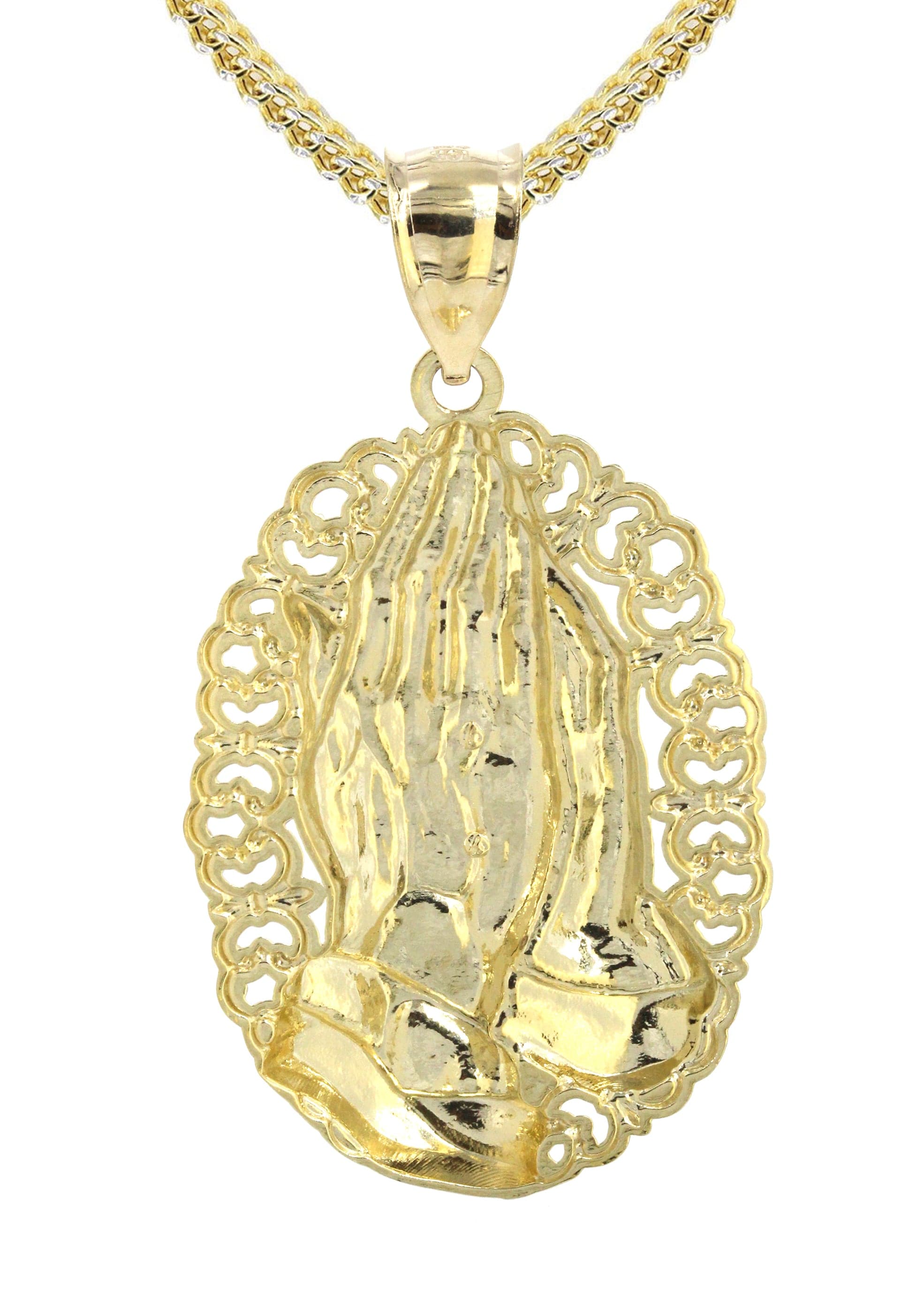 10K Yellow Gold Praying Hands Necklace - 16.1 Grams Religious Jewelry for Women & Men - Perfect for Church, Baptism, First Communion & Daily Wear