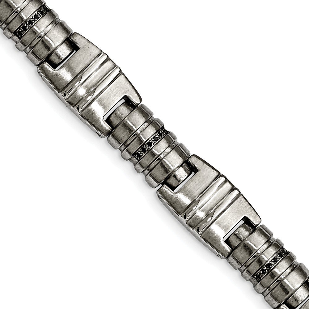 Stainless Steel Brushed & Polished Black CZ Link Bracelet for Women - Elegant Cubic Zirconia Jewelry for Party, Wedding & Everyday Wear