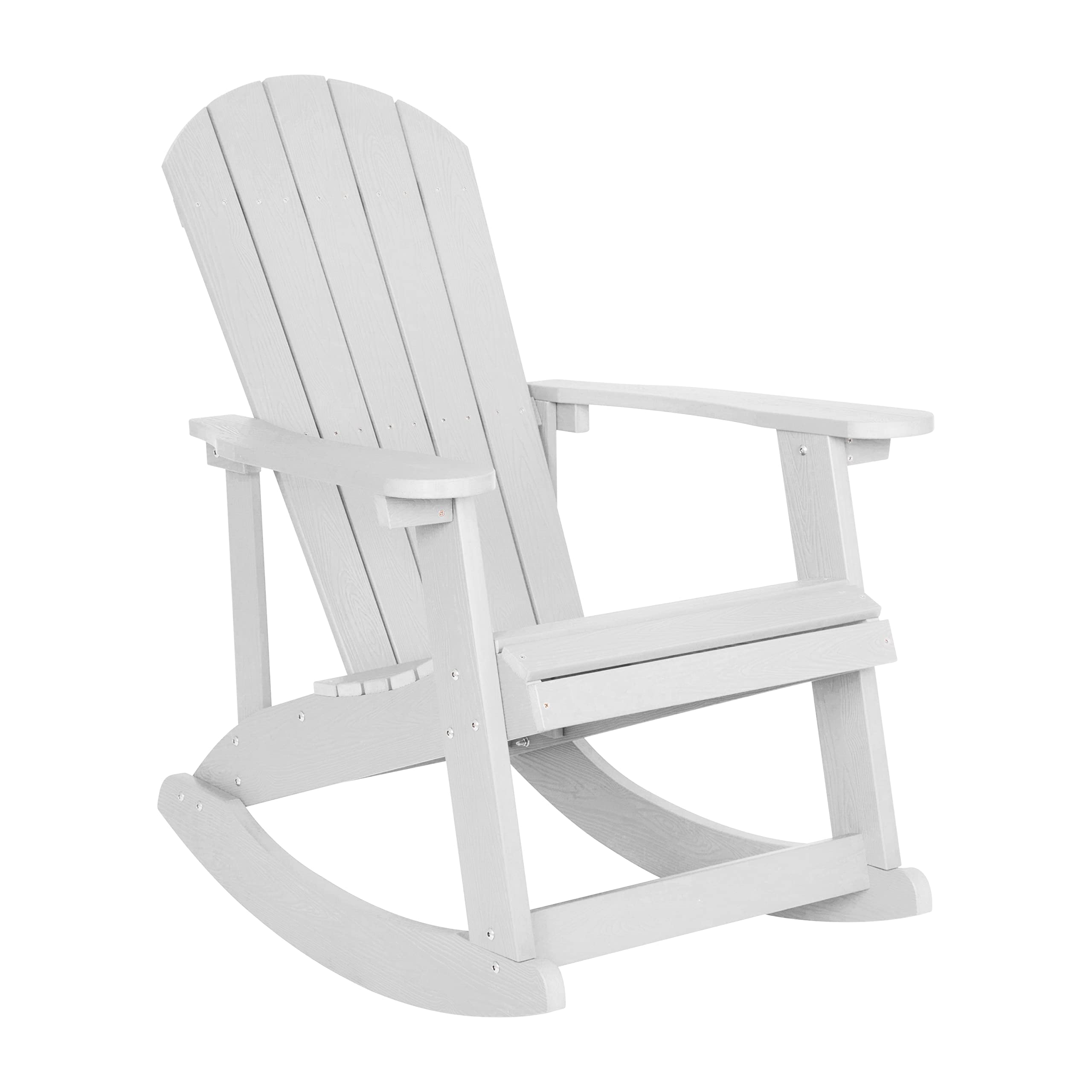 EMMA + OLIVER 2-Piece Marcy Adirondack Rocking Chairs & Fire Pit Set - White Polyresin Construction with Metal Wood Burning Fire Pit - Includes Spark Screen & Poker Tool - Perfect for Patio, Garden, Backyard, and Outdoor Relaxation