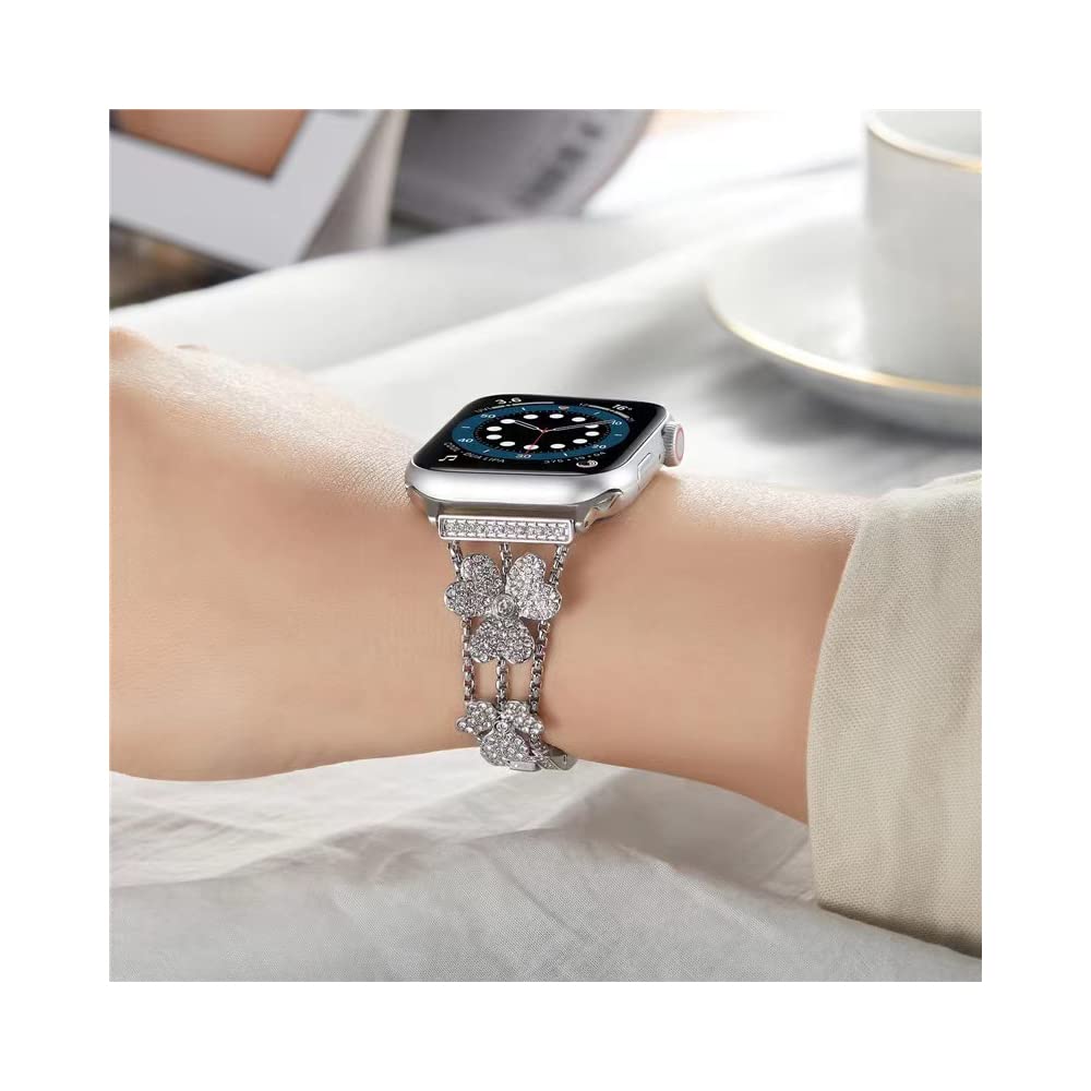Luxury Diamond Crystal Stainless Steel Band for Apple Watch Series 7/6/5/4/3/2/1/SE - Bling Metal Replacement Strap for Women - Perfect for Parties, Weddings & Everyday Elegance