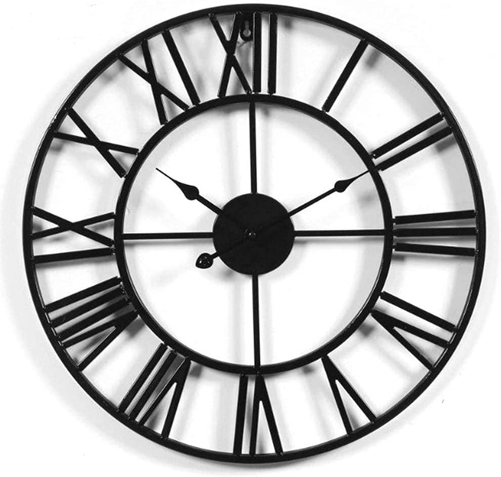 Vintage Industrial Large Wall Clock with Roman Numerals - 3D Silent Non-Ticking Metal Clock for Living Room, Bedroom, Office - 50cm Black Iron Home Decor Art Piece - Perfect for Farmhouse, Loft & Modern Interior Design