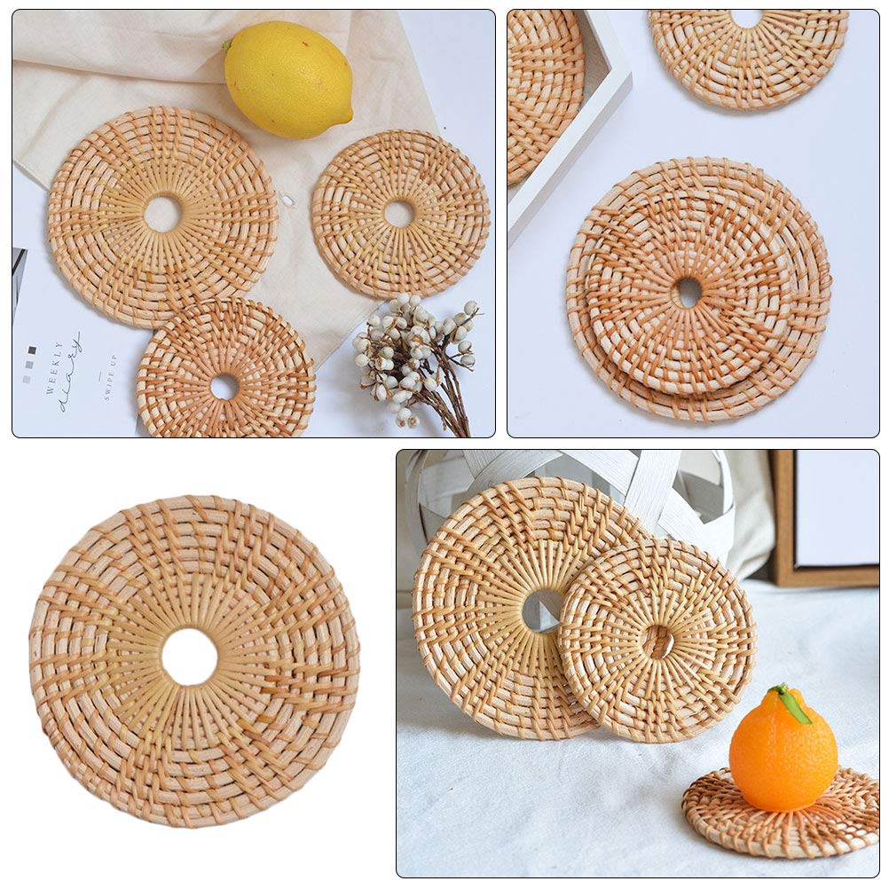 8-Piece Bamboo Woven Coasters Set - Handmade Heat Insulating Cup Pads & Placemats - Natural Rattan Tabletop Protectors for Hot Drinks & Dining Decor