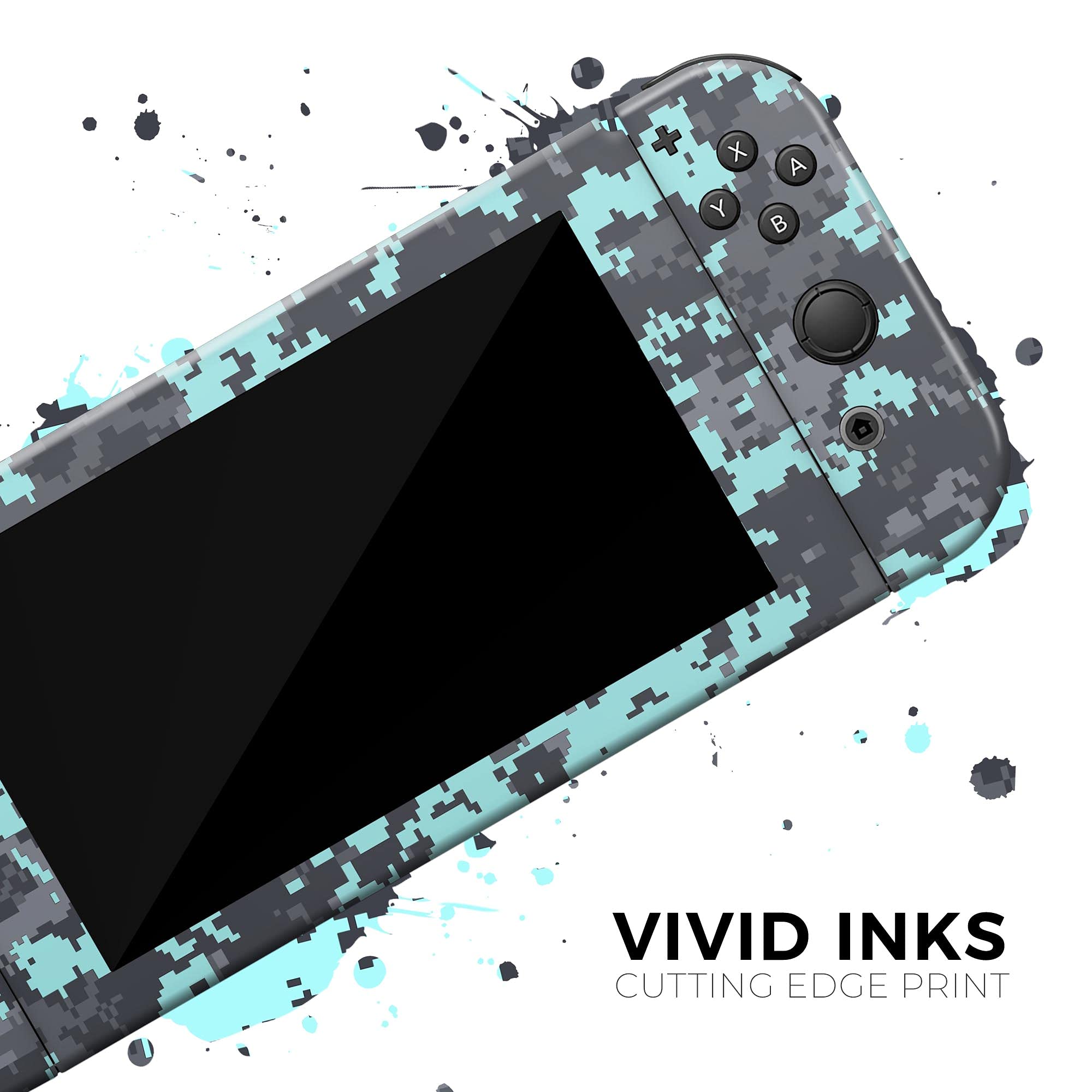 Nintendo Switch OLED Console Skin Decal - Light Blue & Gray Digital Camouflage Protective Vinyl Wrap Cover | Scratch-Resistant, Removable | Perfect for Gaming Protection & Personalization