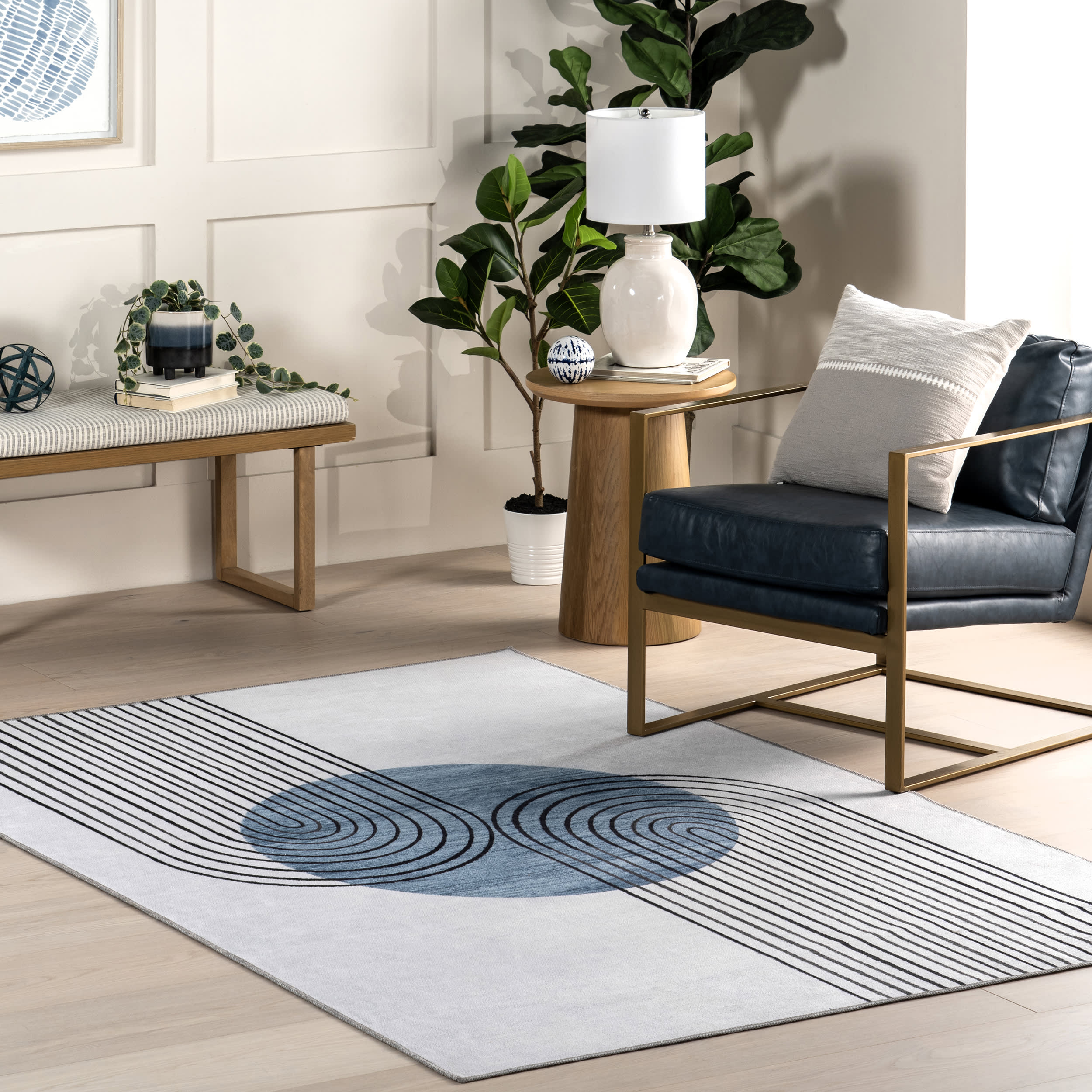 Carlotta Washable Desert Sunset Rug - Soft Blue Bohemian Area Rug for Living Room, Bedroom, or Dorm Decor | Machine Washable & Stain Resistant