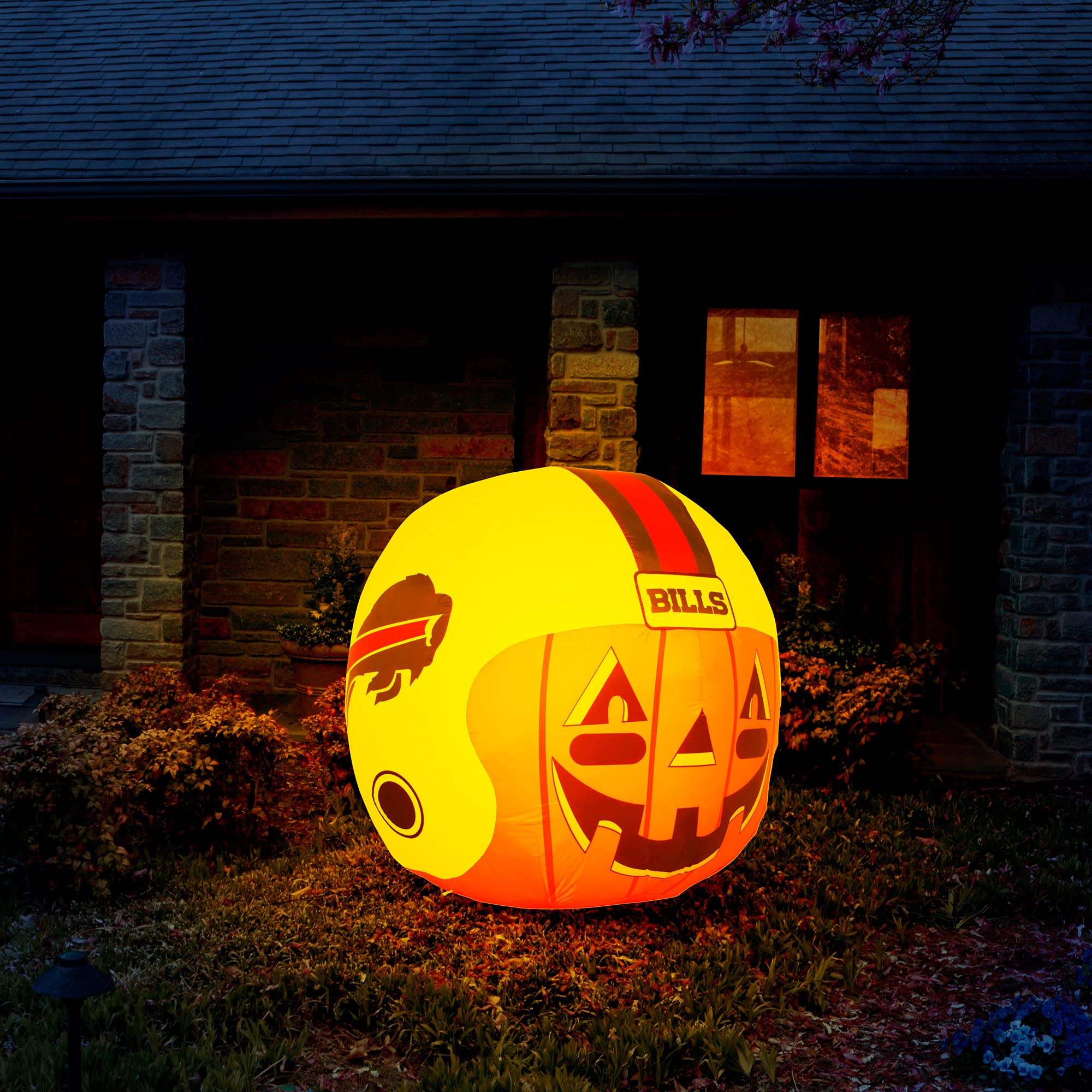 NFL Buffalo Bills 4ft LED Inflatable Jack-O'-Helmet with Built-in Blower - Halloween Outdoor Decor for Lawn, Front Yard, Backyard Parties & Game Day Celebrations