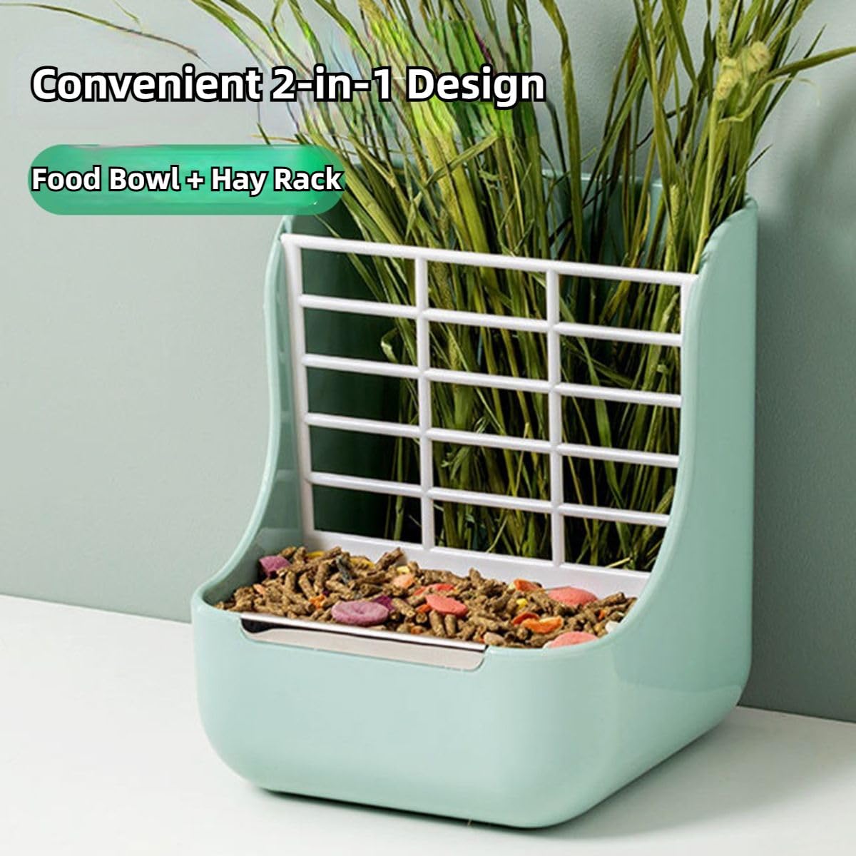 2 in 1 Guinea Pig & Rabbit Hay Feeder Bowl - Dual Purpose Food & Grass Dispenser for Small Pets (Pink) - Perfect for Indoor Cages, Playpens & Hutch Feeding Stations