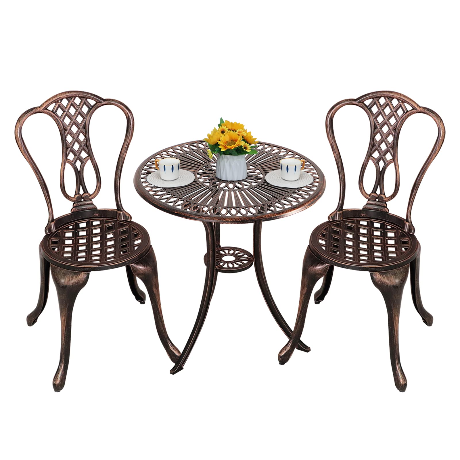 COBANA 3-Piece Patio Bistro Set - Outdoor Cast Aluminum Table & Chairs with 2