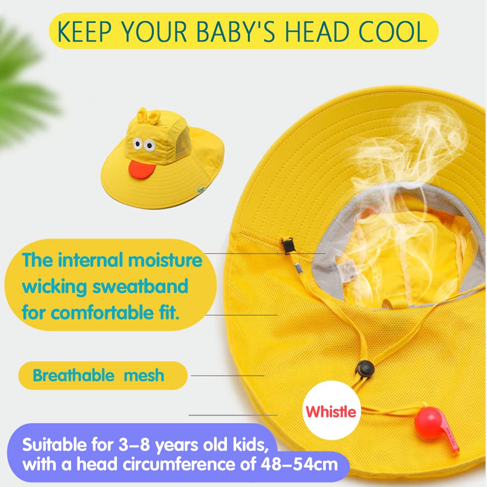 Kids Sun Hats with Wide Brim & Whistle - UV Protection Beach Hats for Boys & Girls Ages 3-8 | Adjustable Outdoor Sports Hat for Swimming, Hiking, and Summer Activities