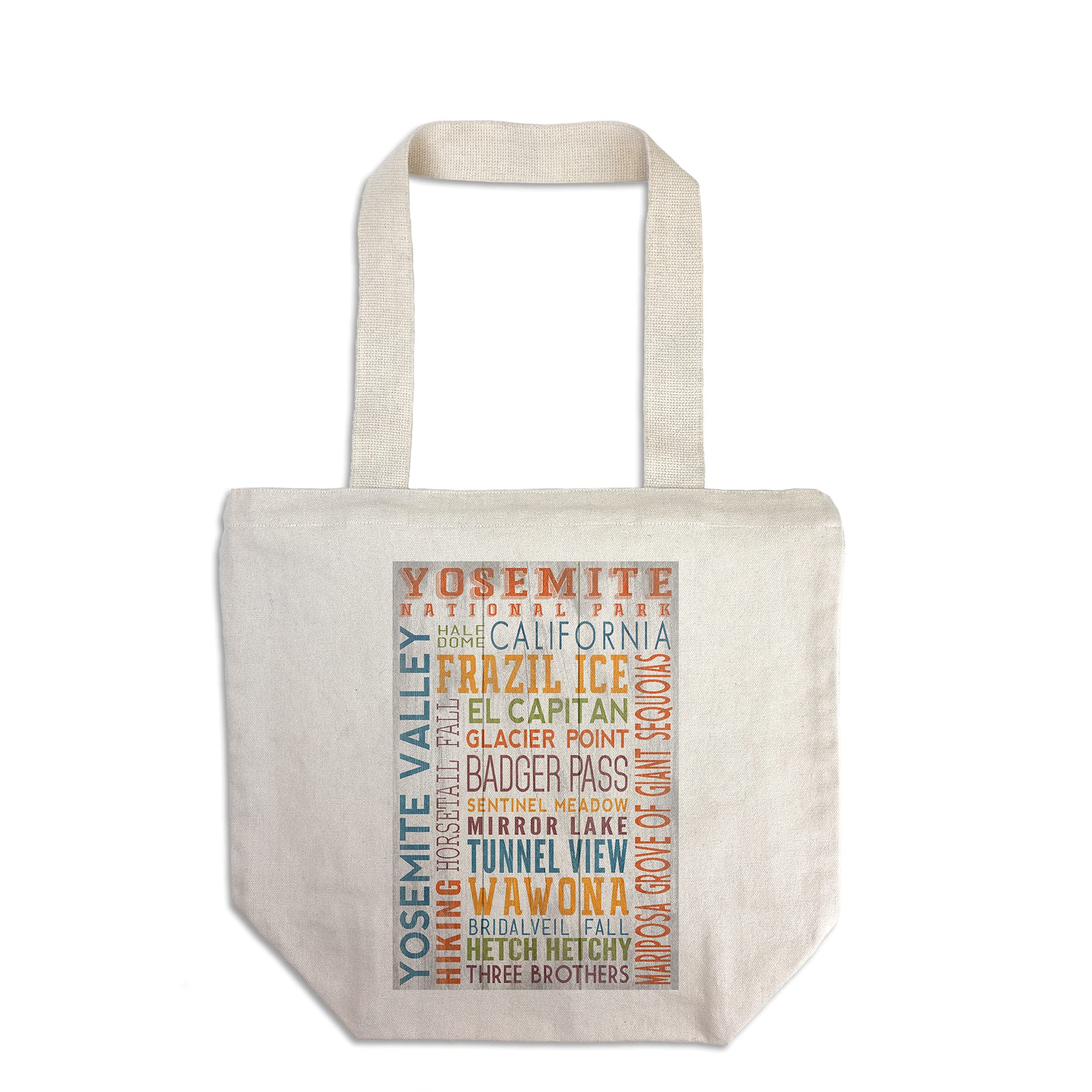 Lantern Press Yosemite National Park Typography Tote Bag - 100% Cotton Canvas Reusable Shopping Bag for Groceries, Beach & Travel