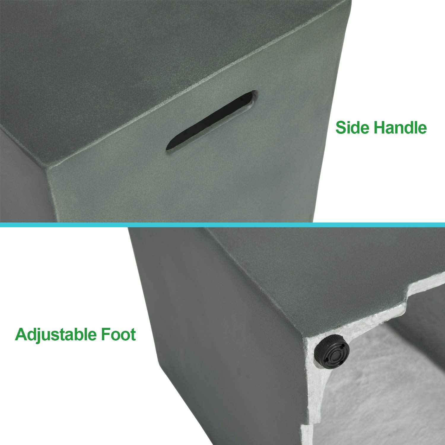 **SUNBURY 20 Gallon Propane Tank Cover Table - 16 Inch Concrete Storage Box with Side Handles, Outdoor Gas Tank Hideaway for Fire Pits & Grills (Green) - Perfect for Patio, Backyard, and Camping**