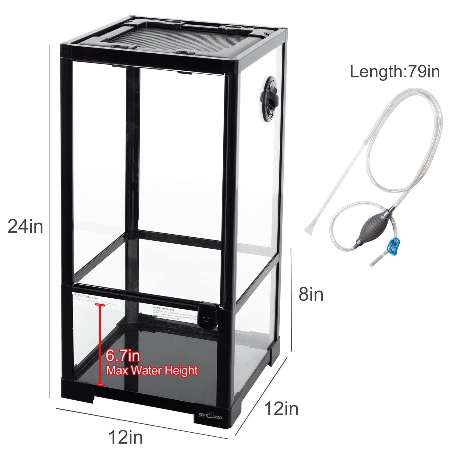 REPTIZOO 15 Gallon Glass Reptile Terrarium Tank - 12