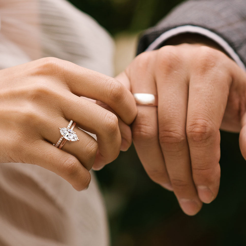Petite Marquise Solitaire Moissanite Engagement Ring & Wedding Band Set for Couples - Perfect for Proposals, Anniversaries, and Romantic Occasions