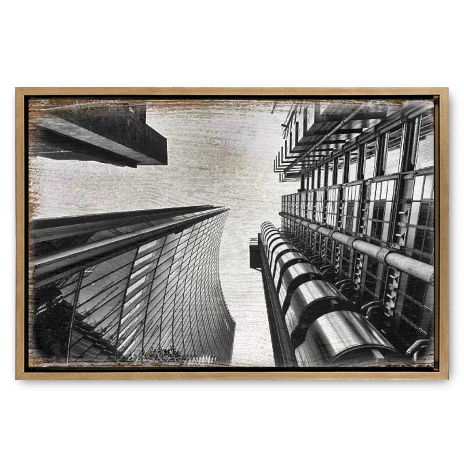 Large Wooden Framed Canvas Wall Art - Black & White London Skyscrapers Painting - Modern Home Decor for Living Room, Bedroom & Office - Ready to Hang Canvas Print (24x36 inches) - Perfect for Urban Style Interior Design & Gift Giving