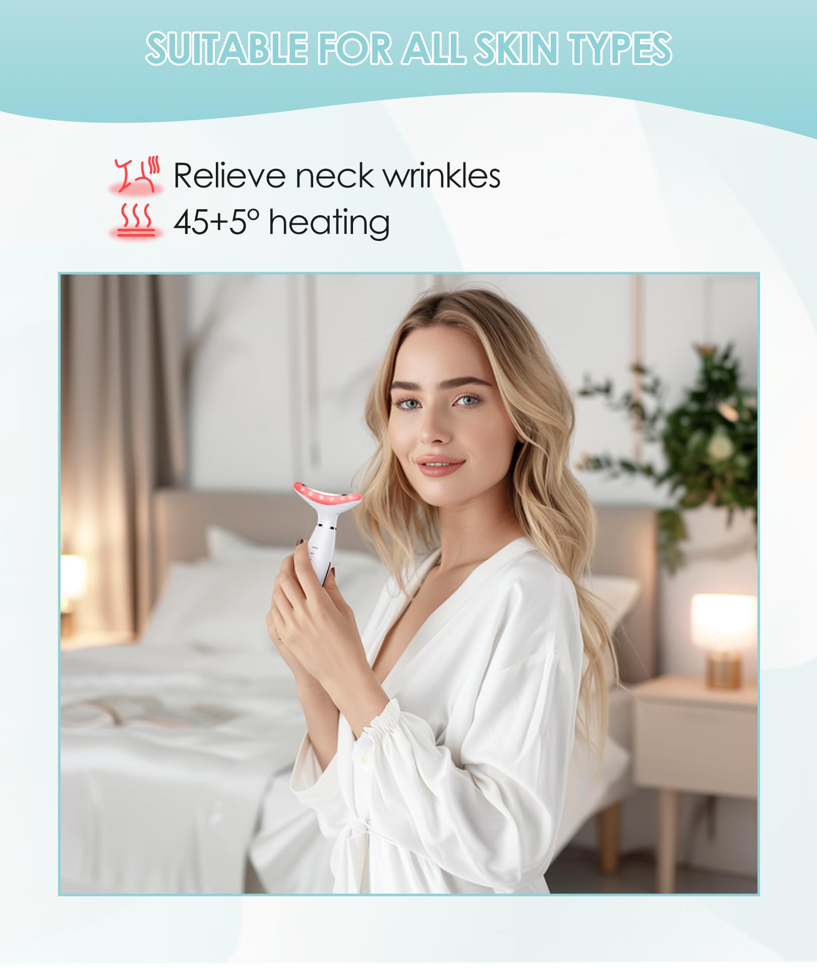7 Color LED Neck & Face Massager - Rechargeable Vibrating Facial Massager with Heating & Cooling Modes, Galvanic Therapy for Skin Tightening - Perfect for Home Spa, Anti-Aging Routine & Relaxation Therapy