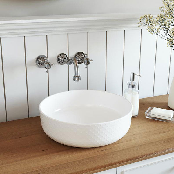 Eight Quarters Seymour Studs Circle Gloss White Basin - Modern Bathroom Sink for Contemporary Home Decor