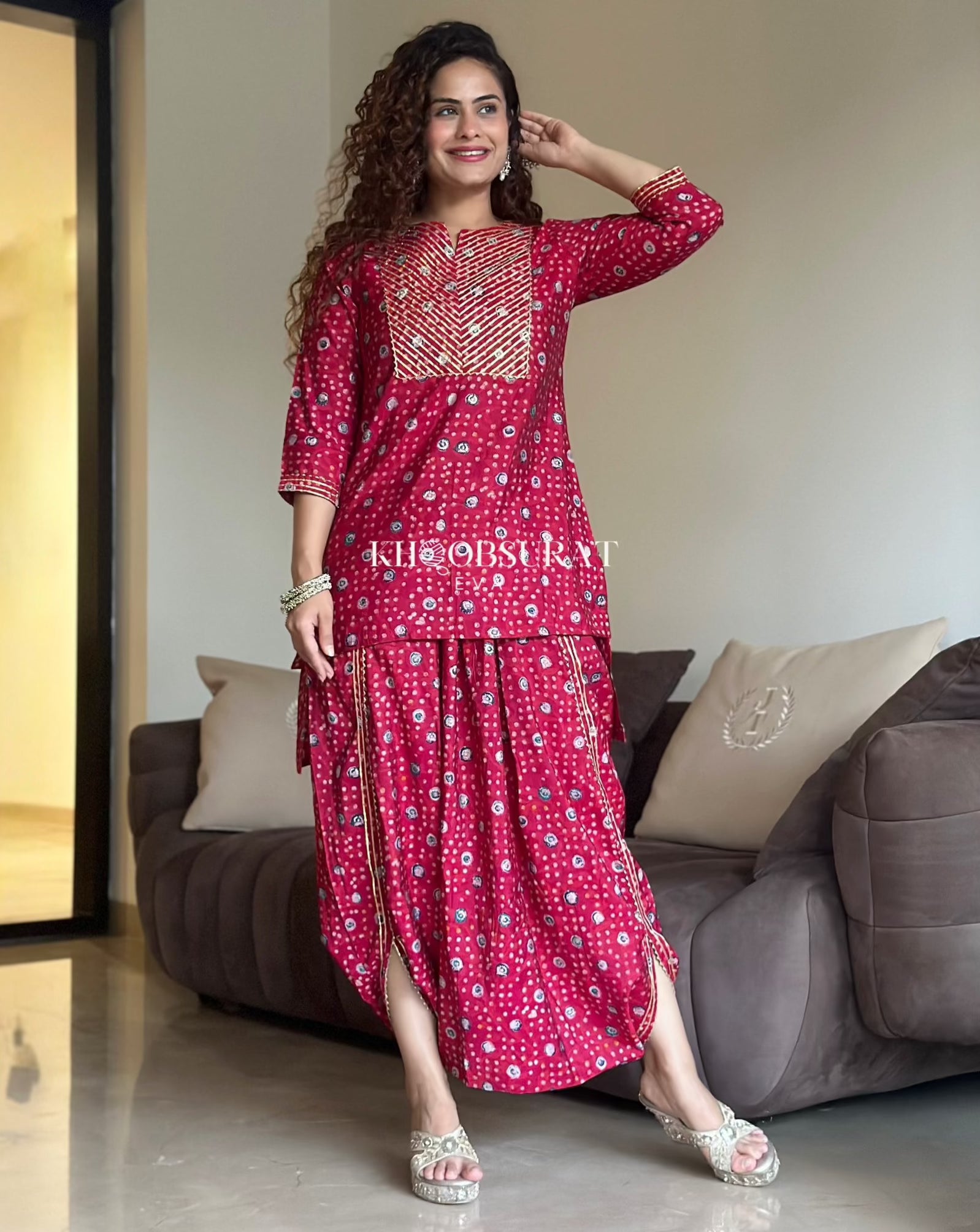 RiddhiSiddhi Red Festive Wear Coord Set for Women | Traditional Indian Ethnic Outfit | Perfect for Diwali, Weddings & Special Occasions